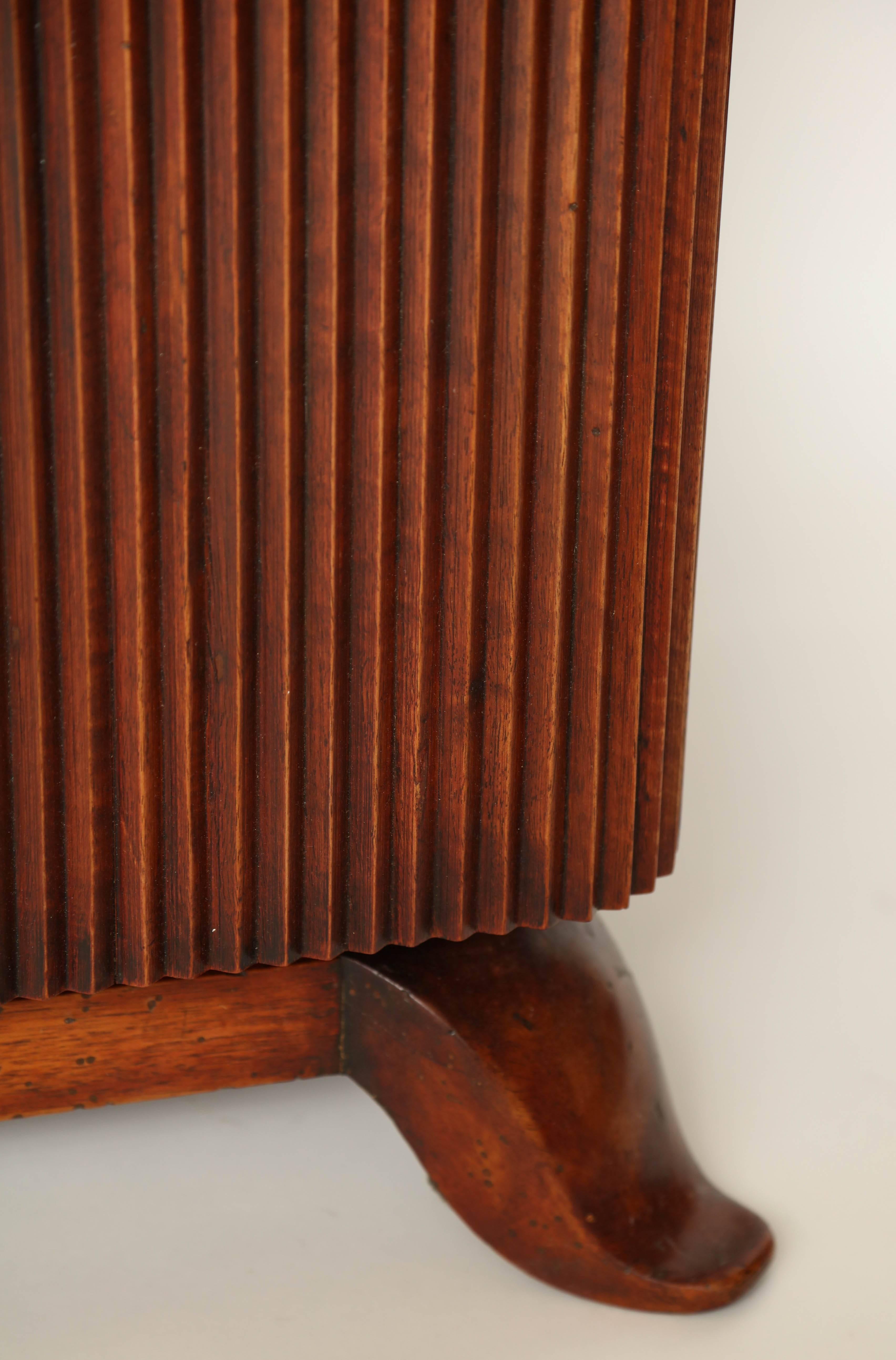 Brass Italian Art Deco Ribbed Walnut Floor Cabinet, Attributed to Osvaldo Borsani