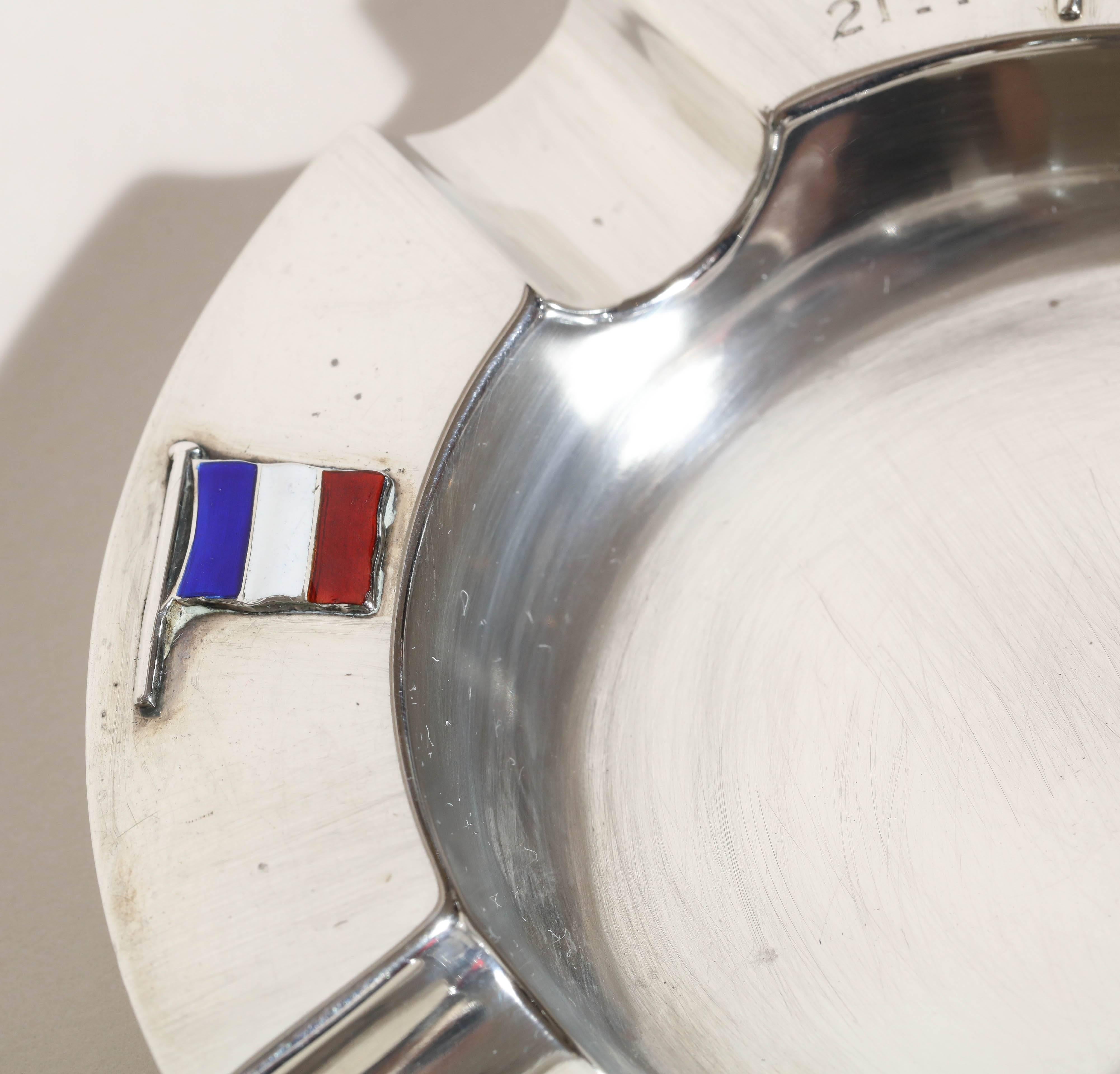 Art Deco Sterling Silver and Enamel Sailing Trophy/Ashtray