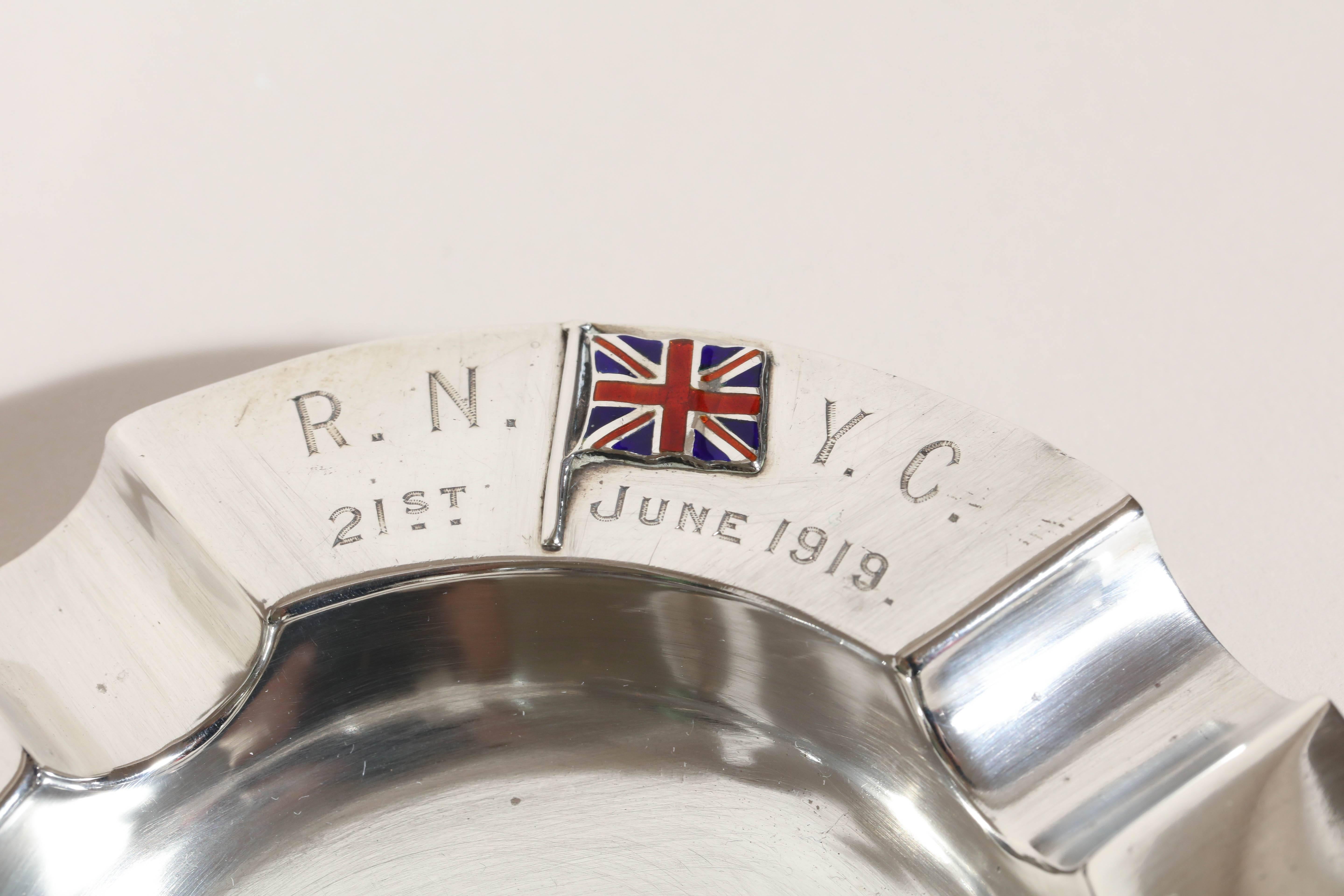 English Sterling Silver and Enamel Sailing Trophy/Ashtray