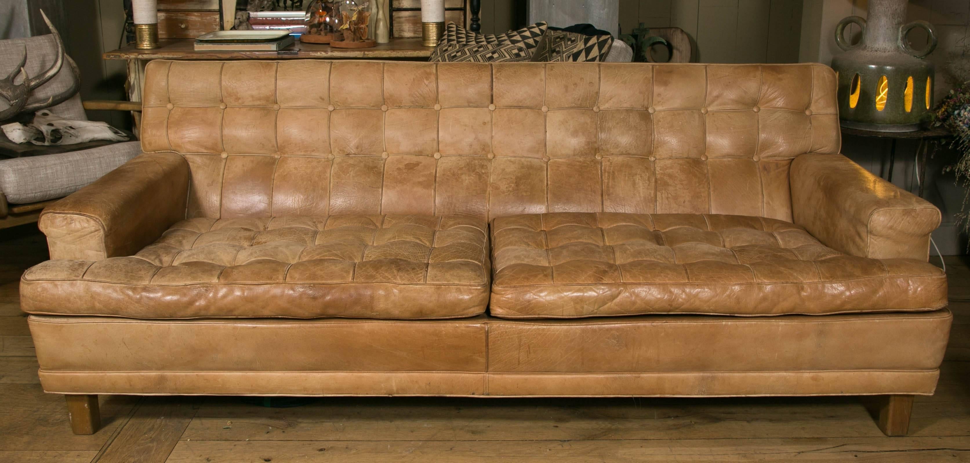 Mid-20th Century Pair of Arne Norell Mexico Sofas in Natural Leather, circa 1960