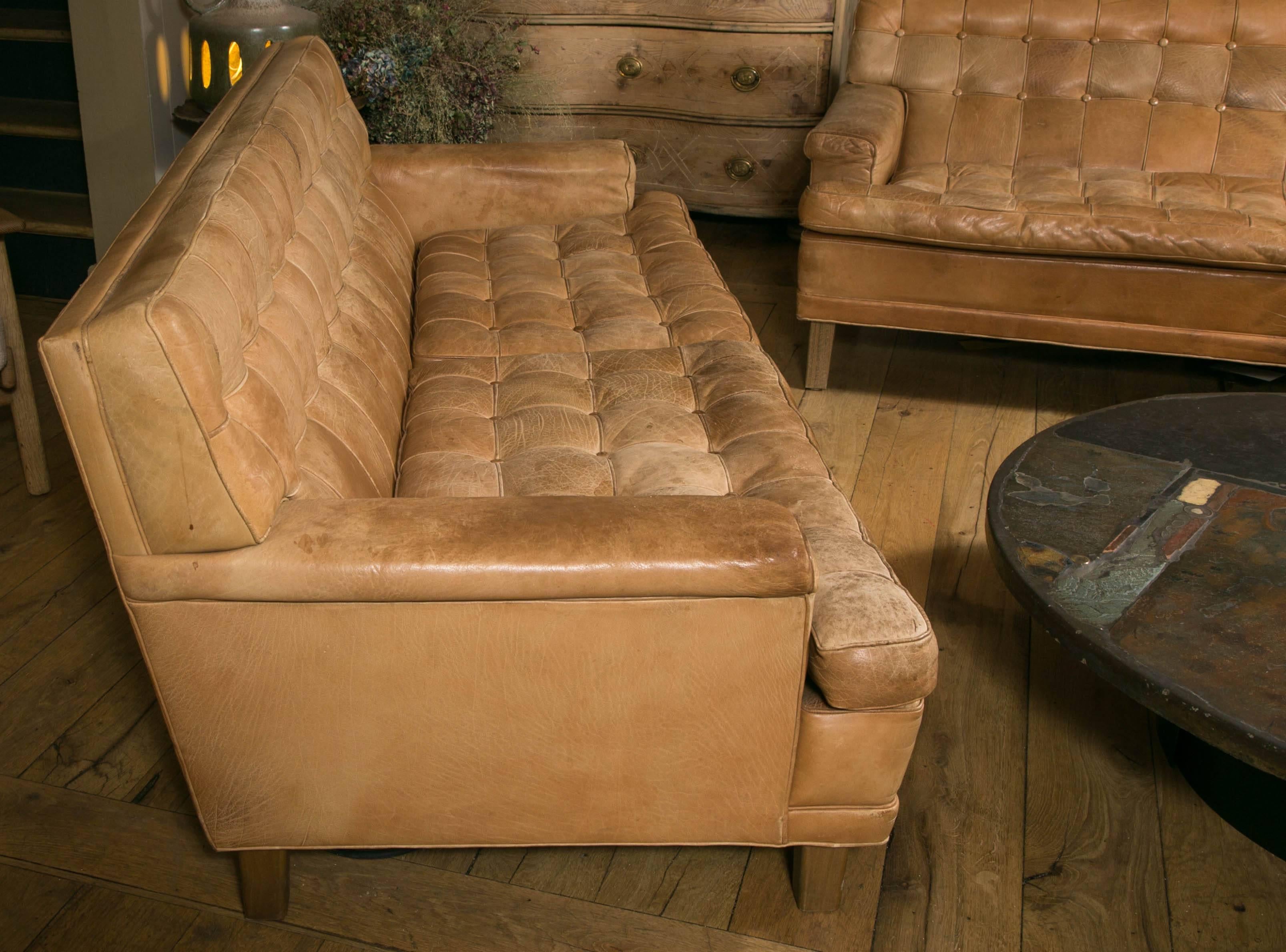 Pair of Arne Norell Mexico Sofas in Natural Leather, circa 1960 2