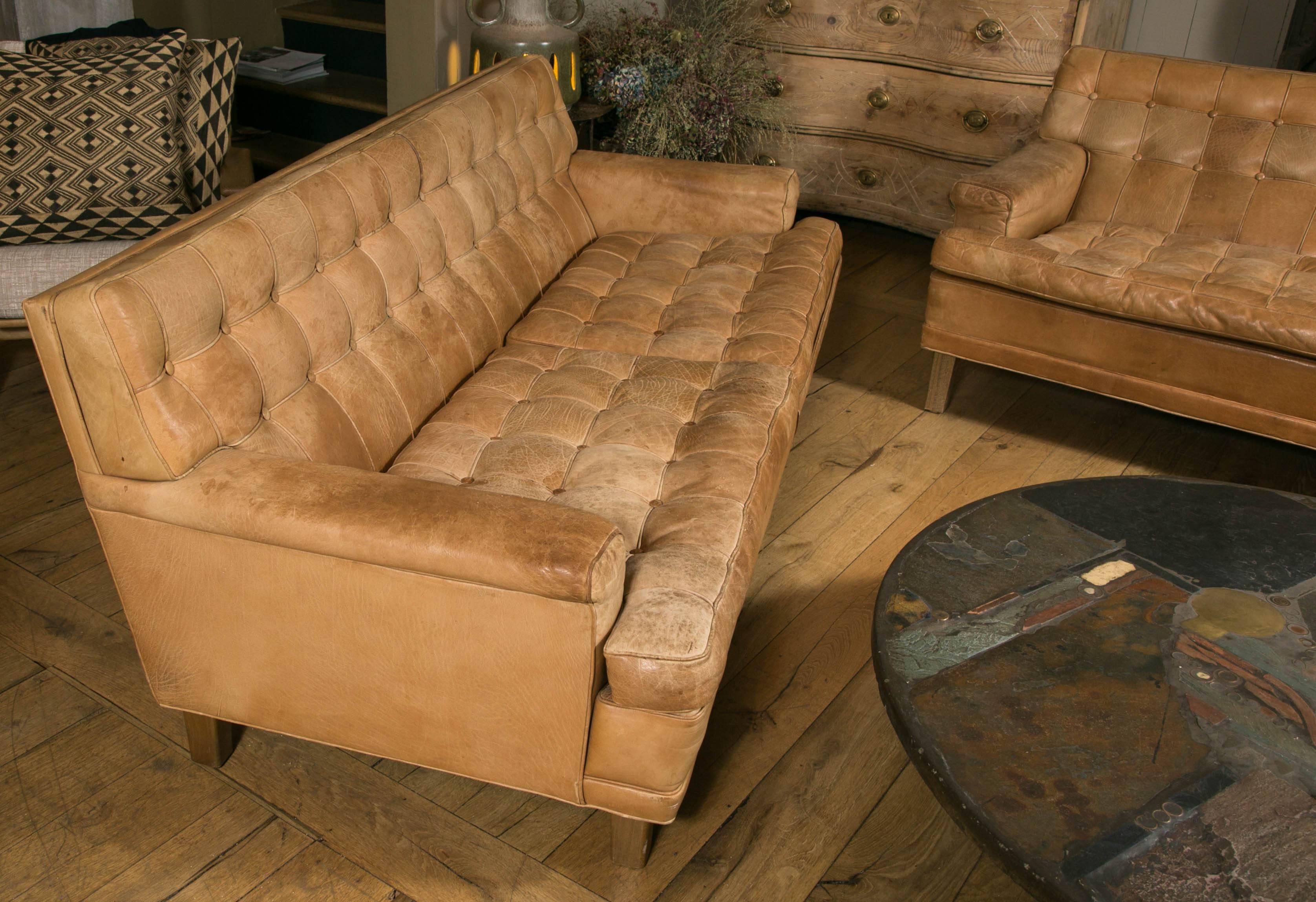 Pair of Arne Norell Mexico Sofas in Natural Leather, circa 1960 3