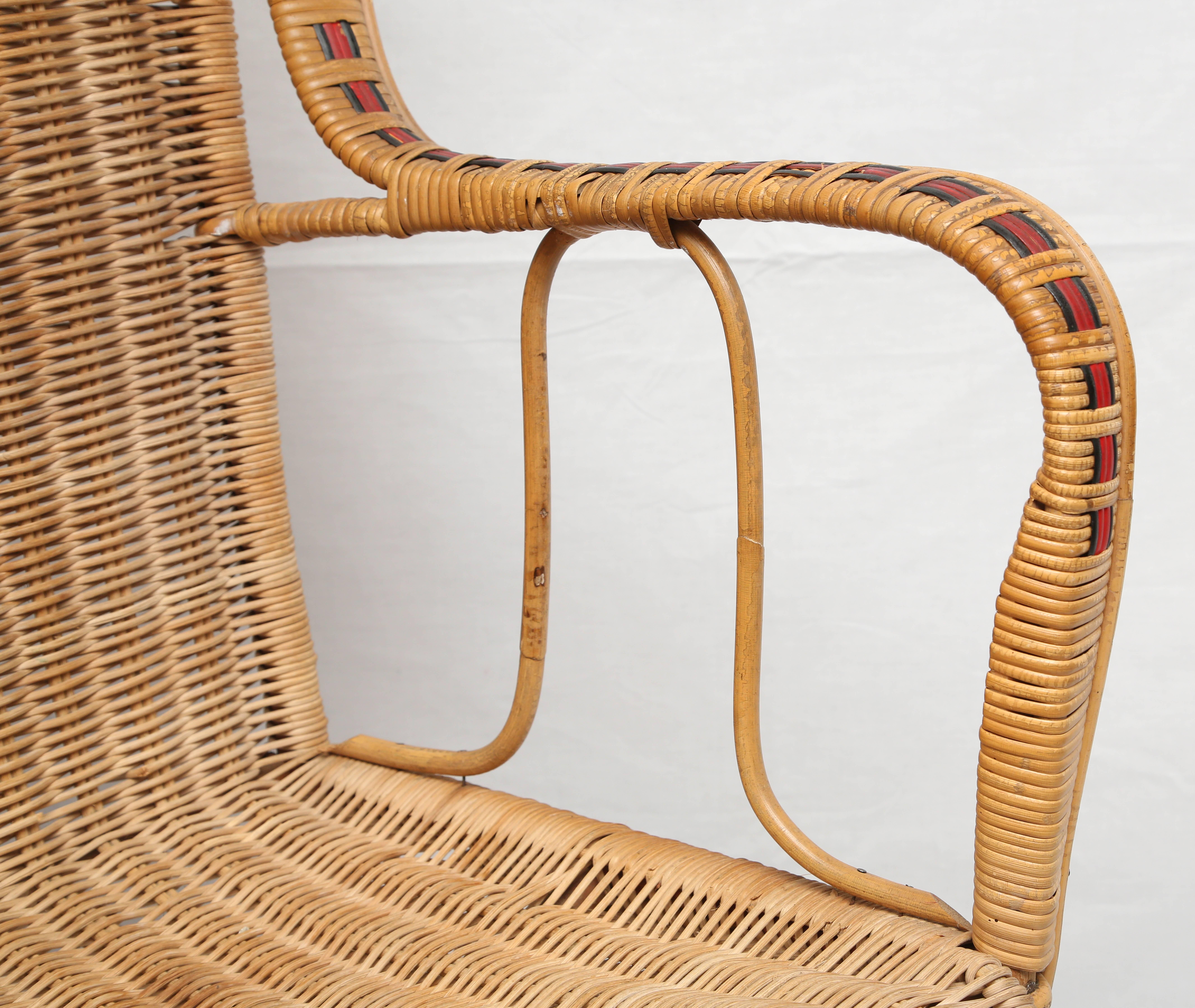Mid-20th Century Pair of French Vintage Provence Rattan and Cane Armchairs