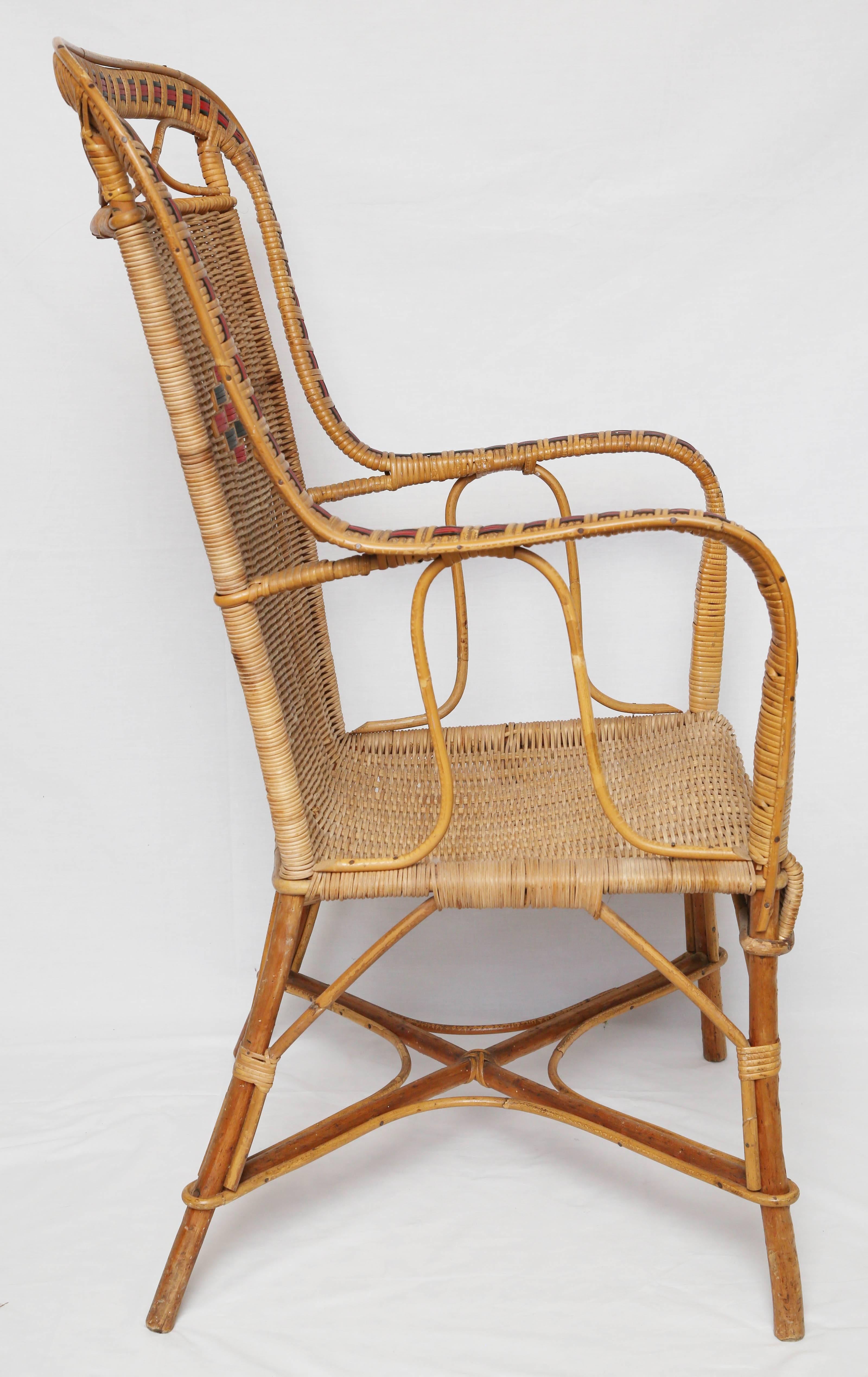 Pair of French Vintage Provence Rattan and Cane Armchairs 1