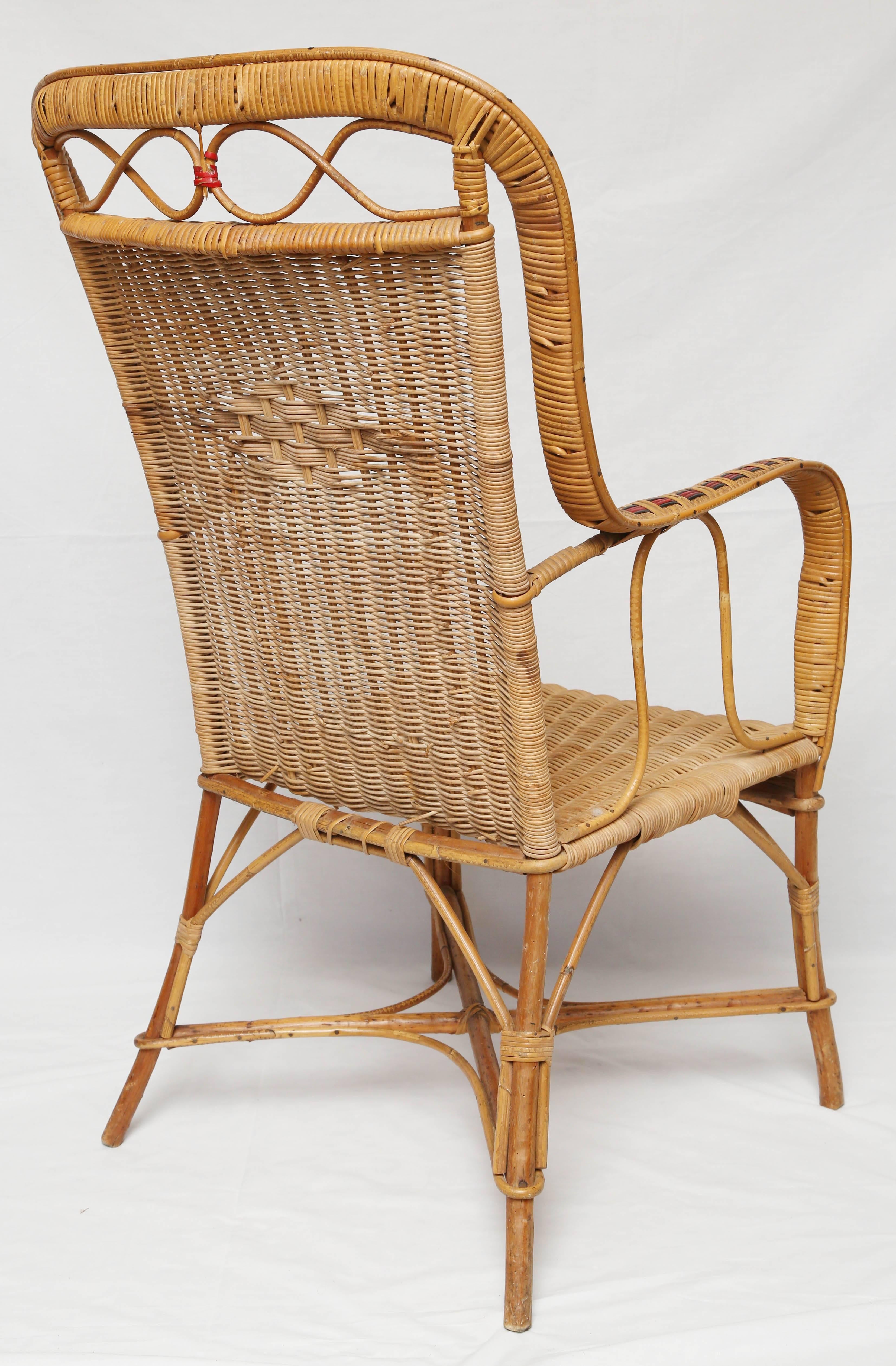 Pair of French Vintage Provence Rattan and Cane Armchairs 2