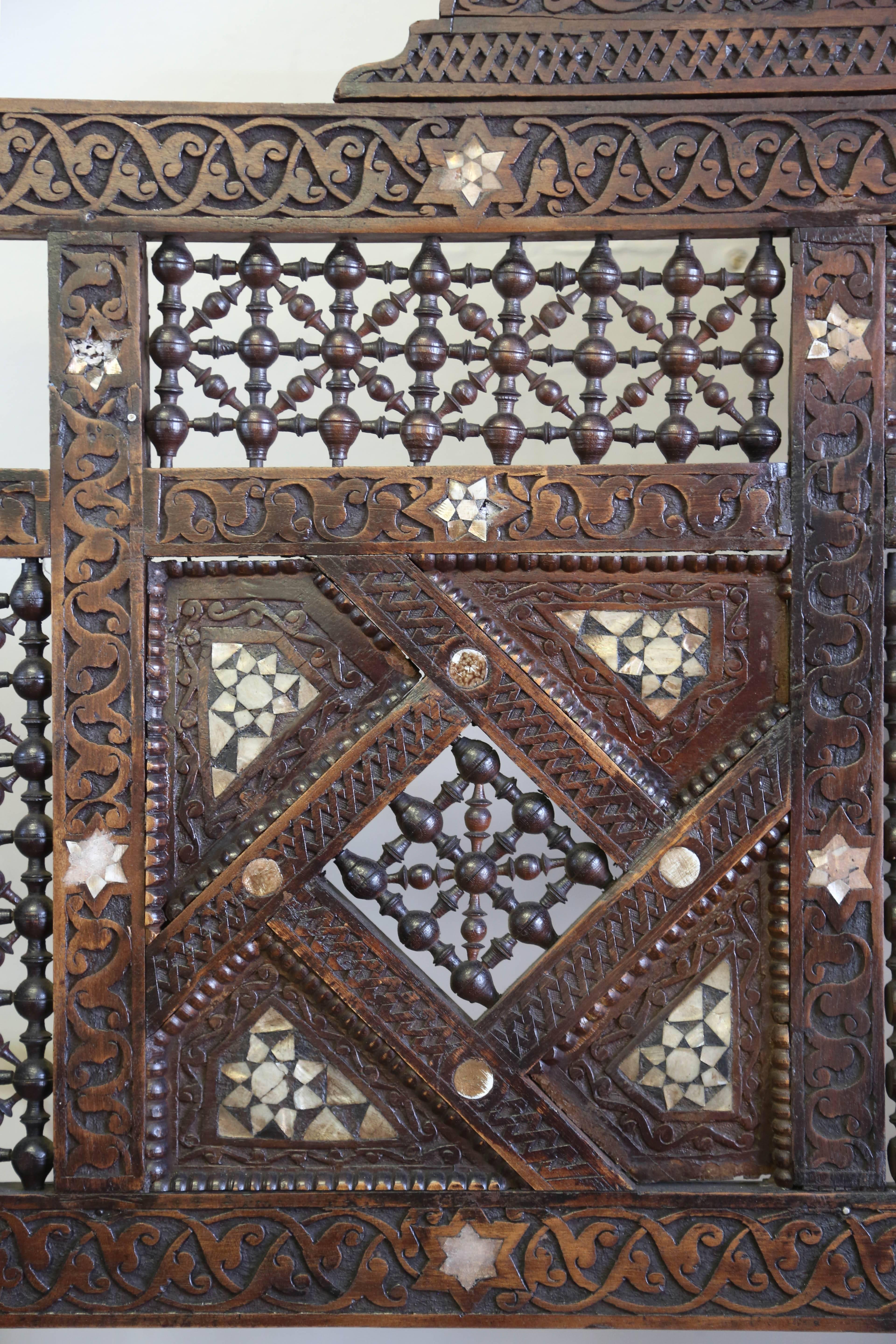 19th Century Syrian Carved Inlaid Bench 1