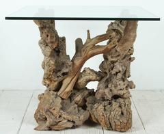 Vintage Root Tall Side Table with Glass Top