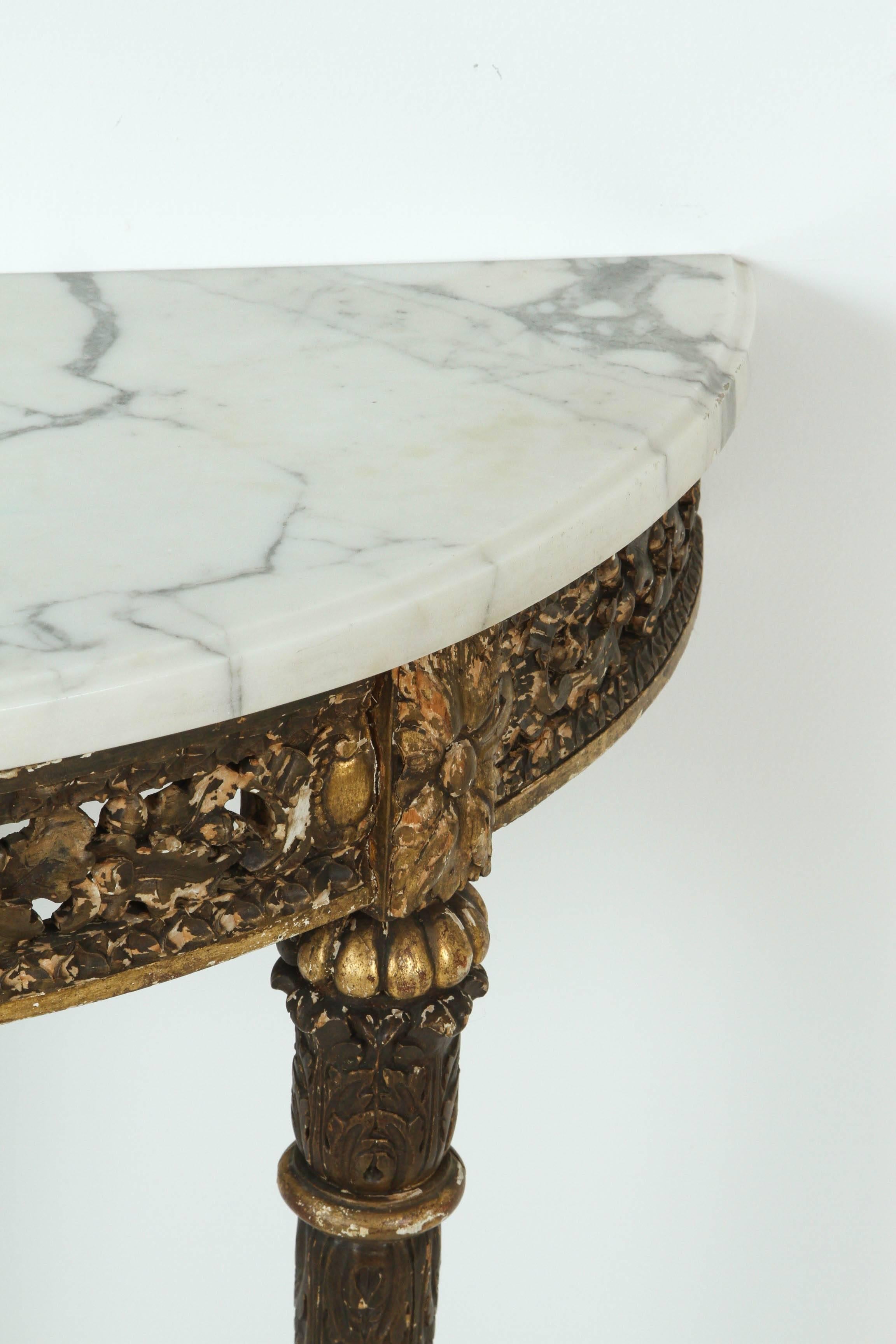 Marble-Topped Demilune Console Table In Good Condition In Los Angeles, CA