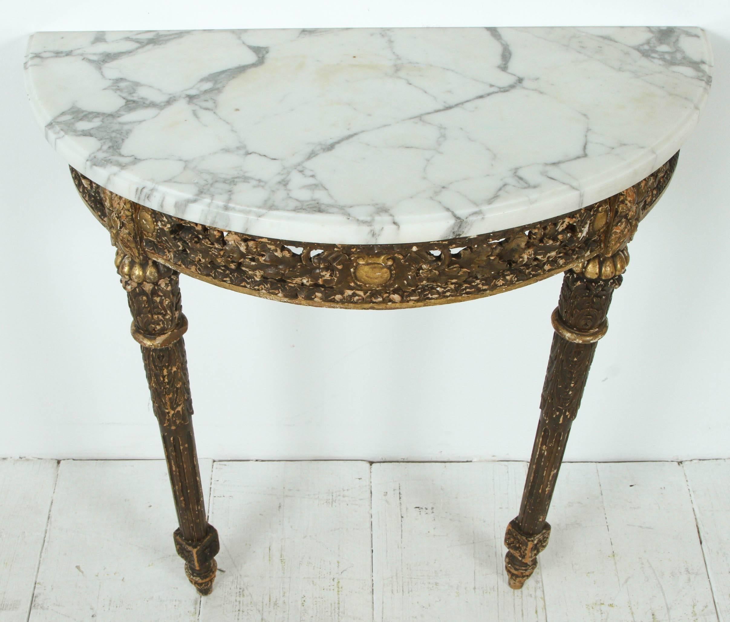 Mid-20th Century Marble-Topped Demilune Console Table