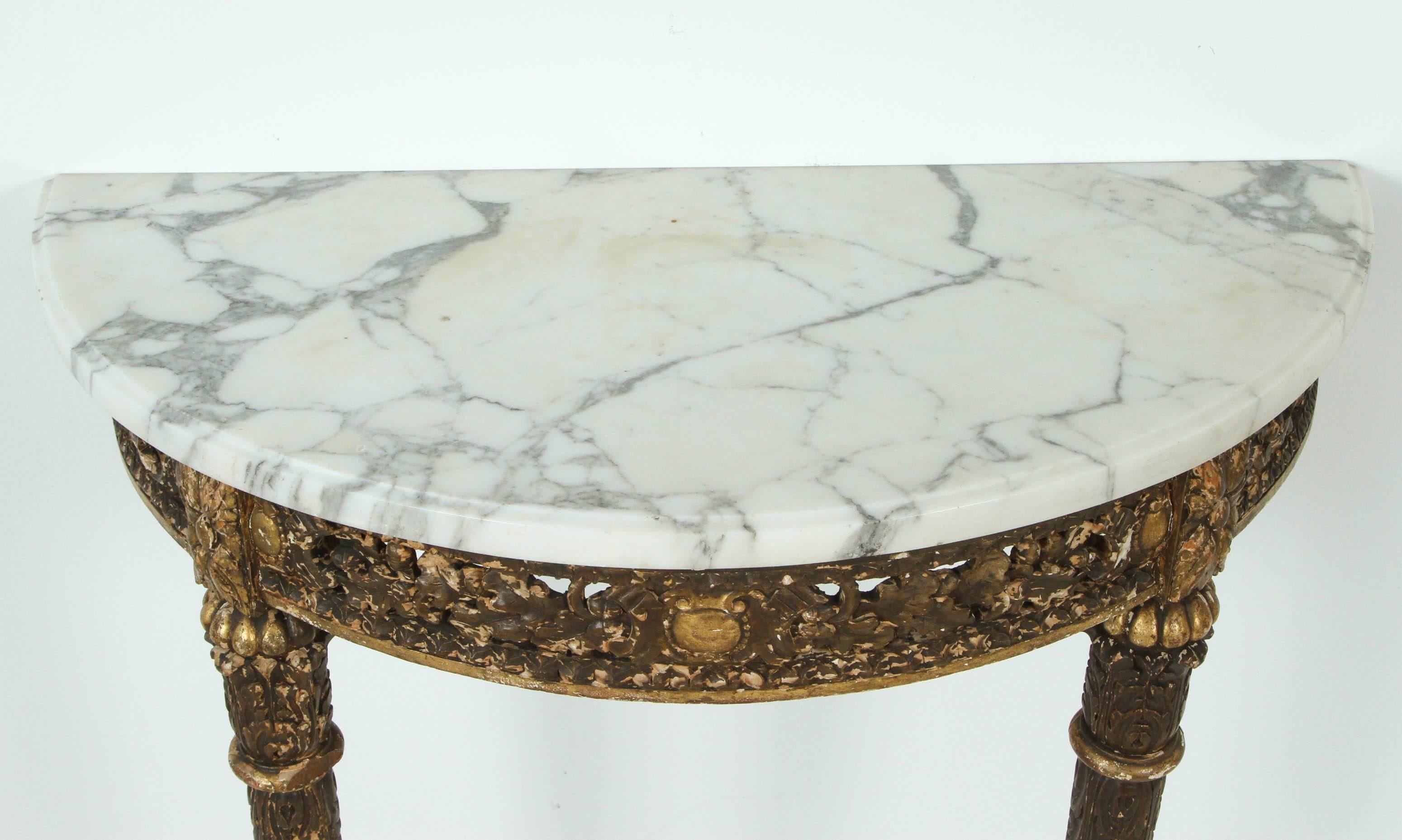 Marble-Topped Demilune Console Table 1