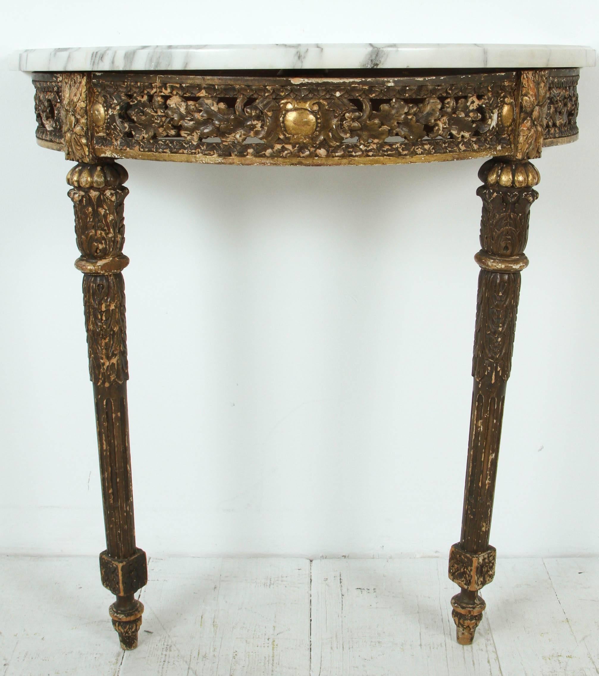 Marble-Topped Demilune Console Table 4