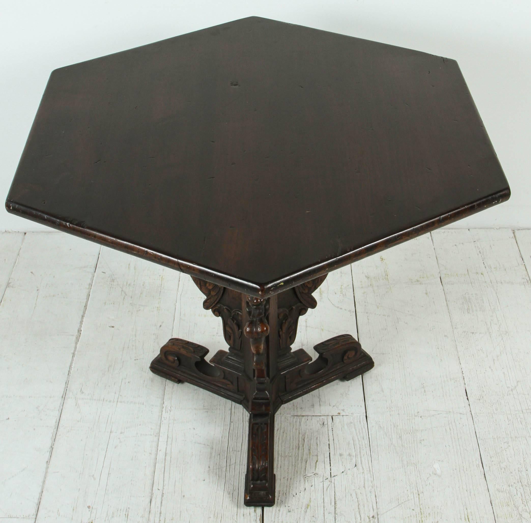 Spanish Pedestal Hexagonal Table with Ornate Details 3