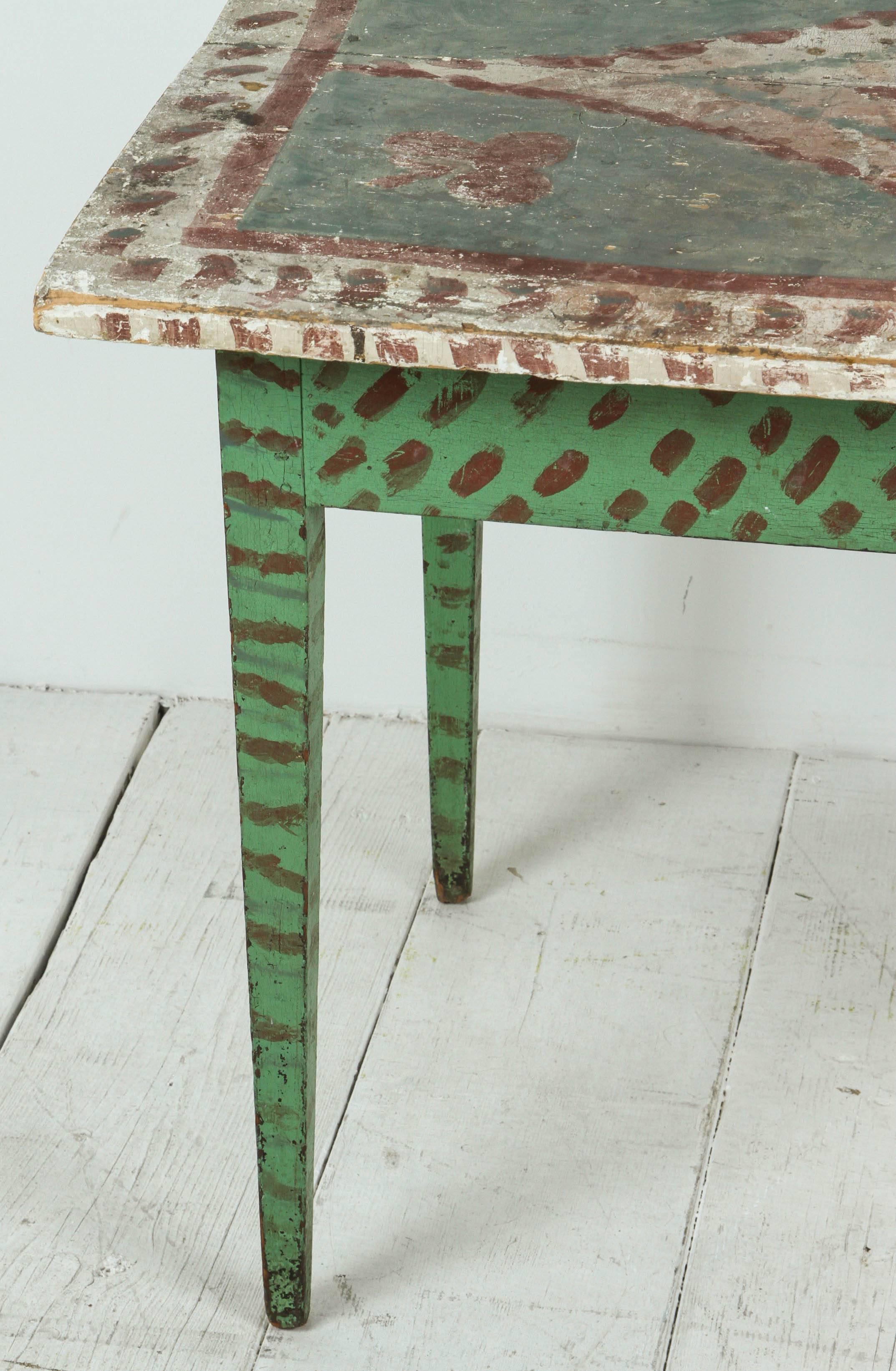 American Green and Red Painted Folk Art Table