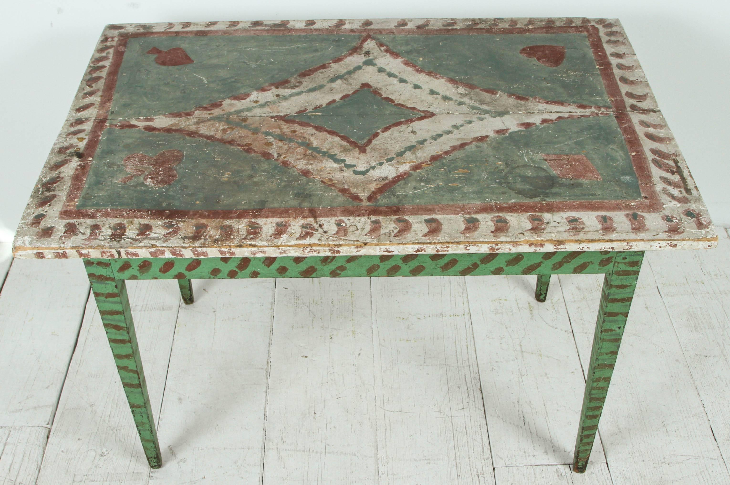 Mid-20th Century Green and Red Painted Folk Art Table