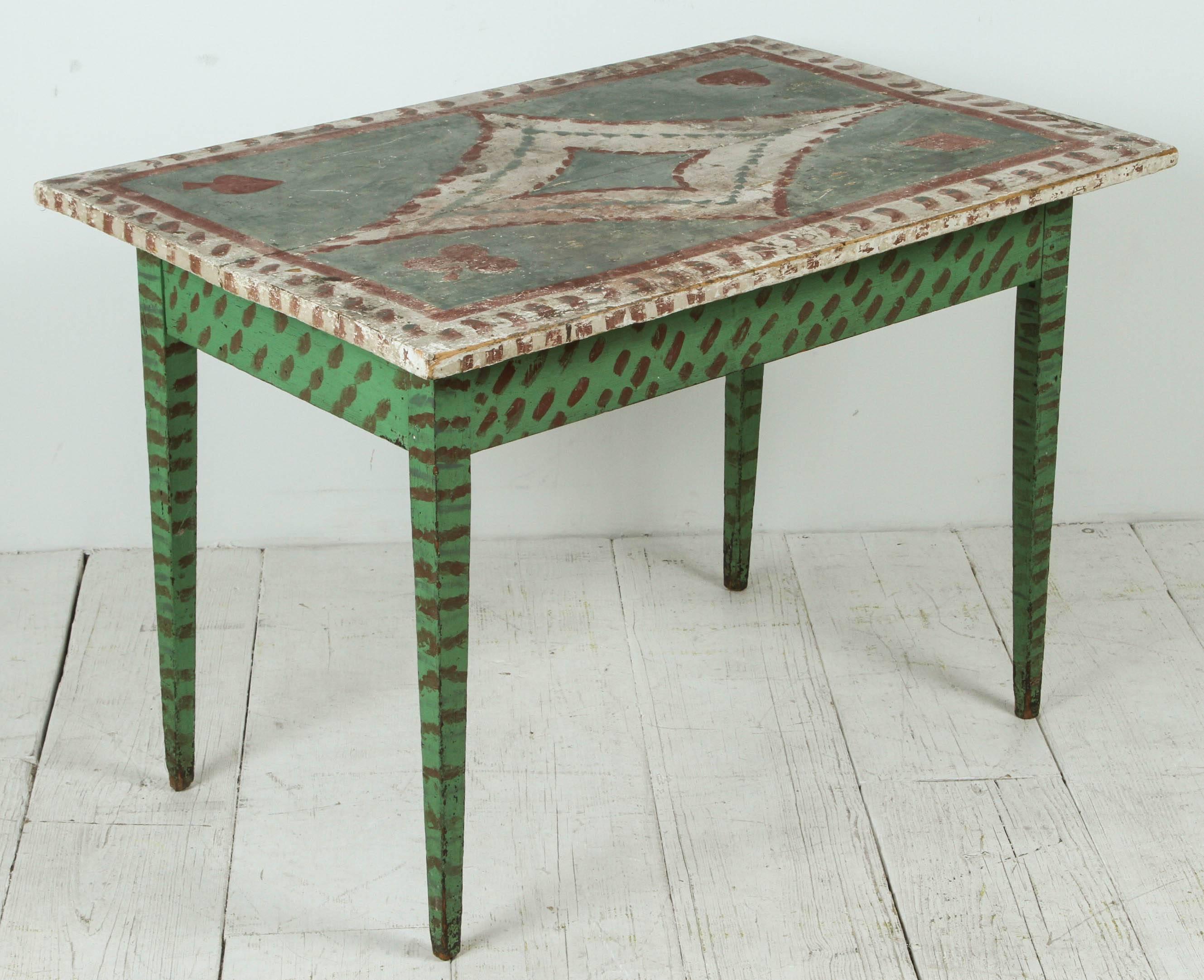 Green and Red Painted Folk Art Table 1