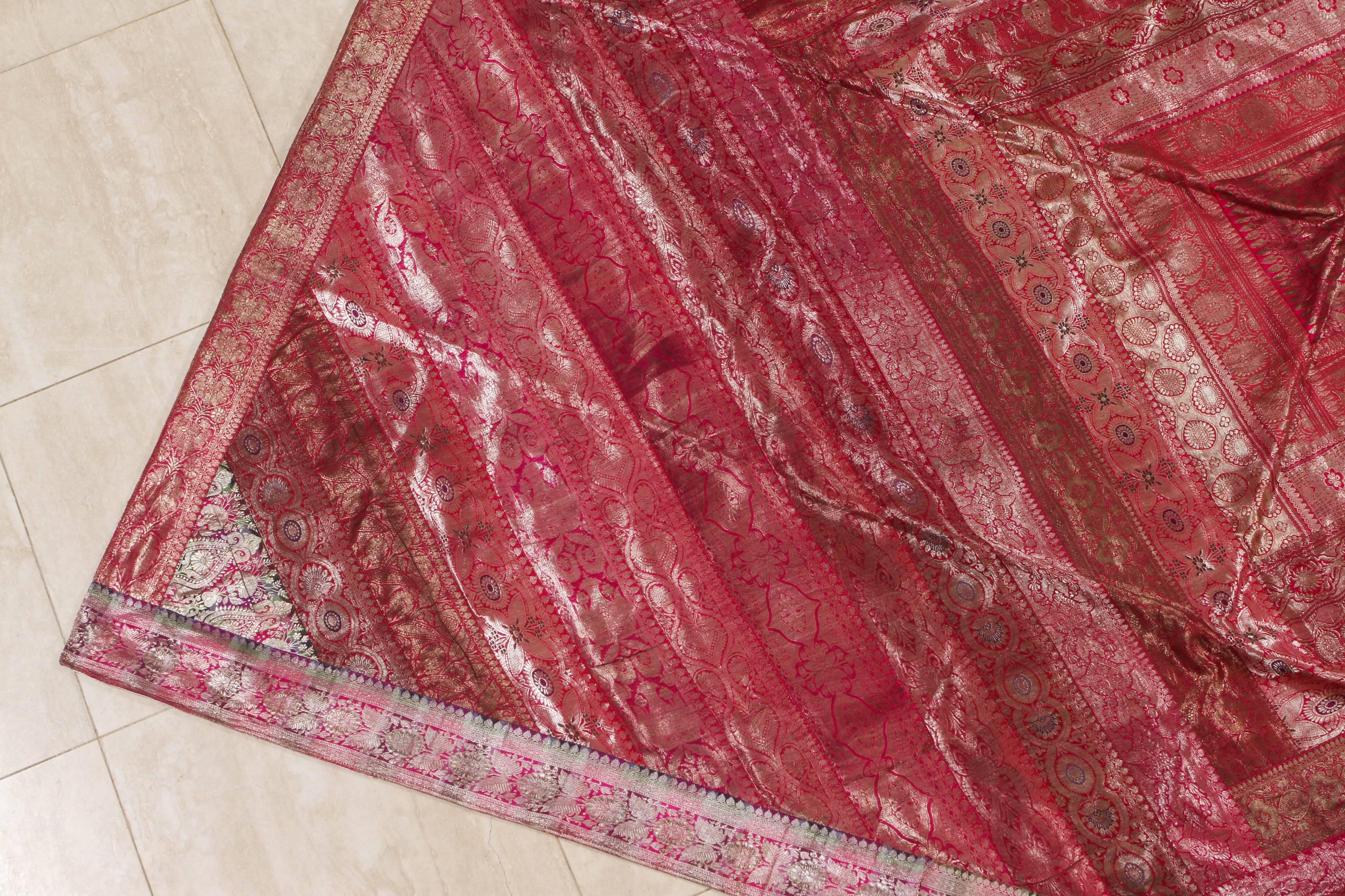 Bohemian Moorish Silk Sari Tapestry Quilt Patchwork Bedcover Fuchsia Color