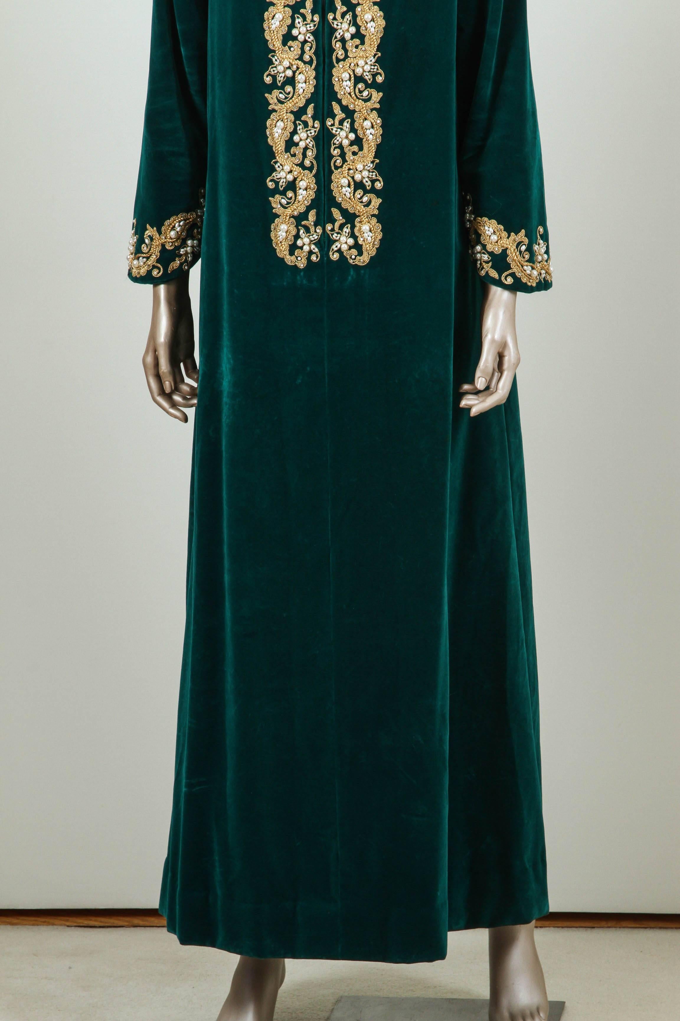 Bohemian Silk Velvet Caftan by I. Magnin Designer maxi Dress Kaftan 1970 Size M to L