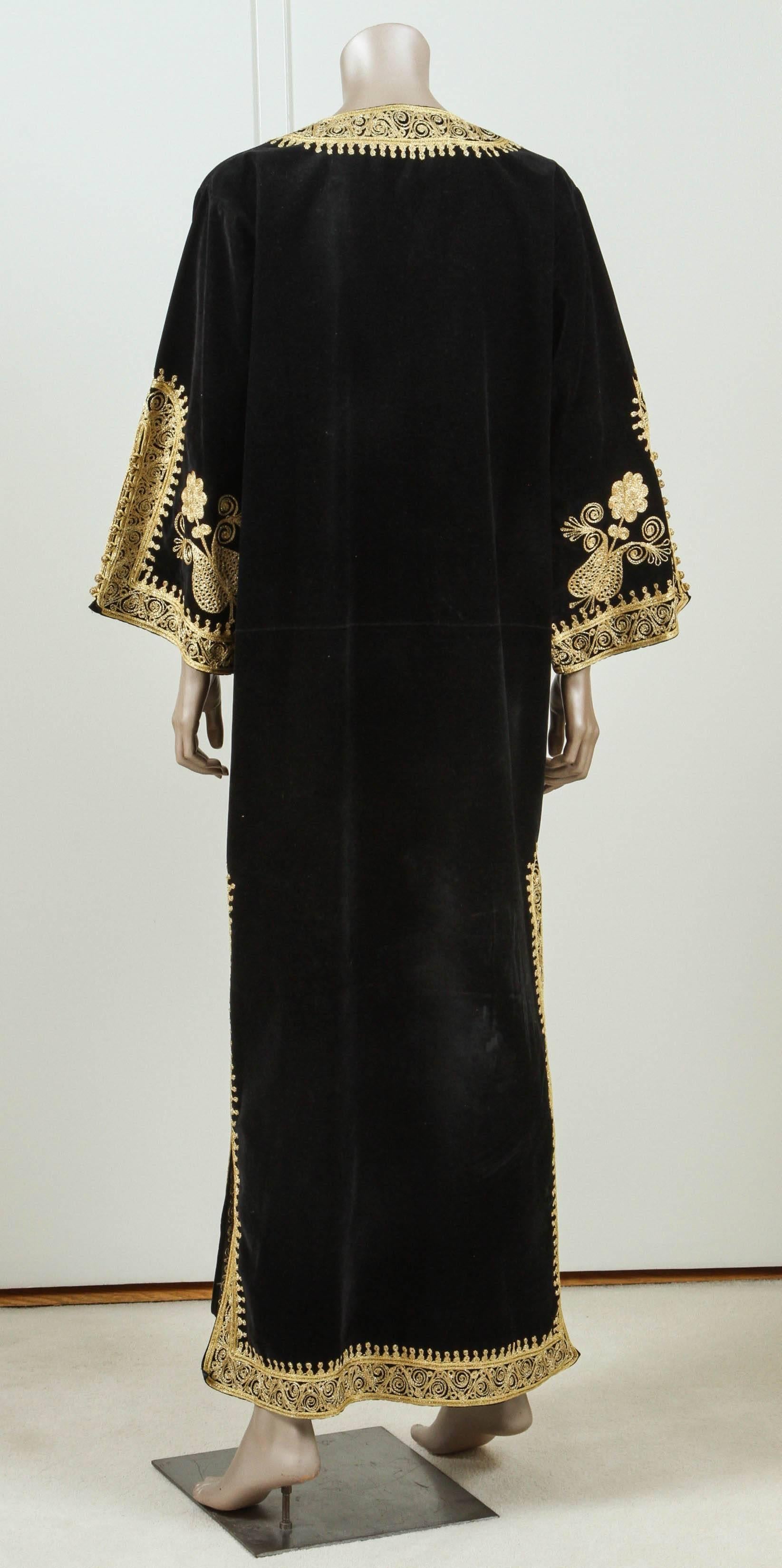 Fabric Moroccan Caftan, Black Kaftan Embroidered with Gold