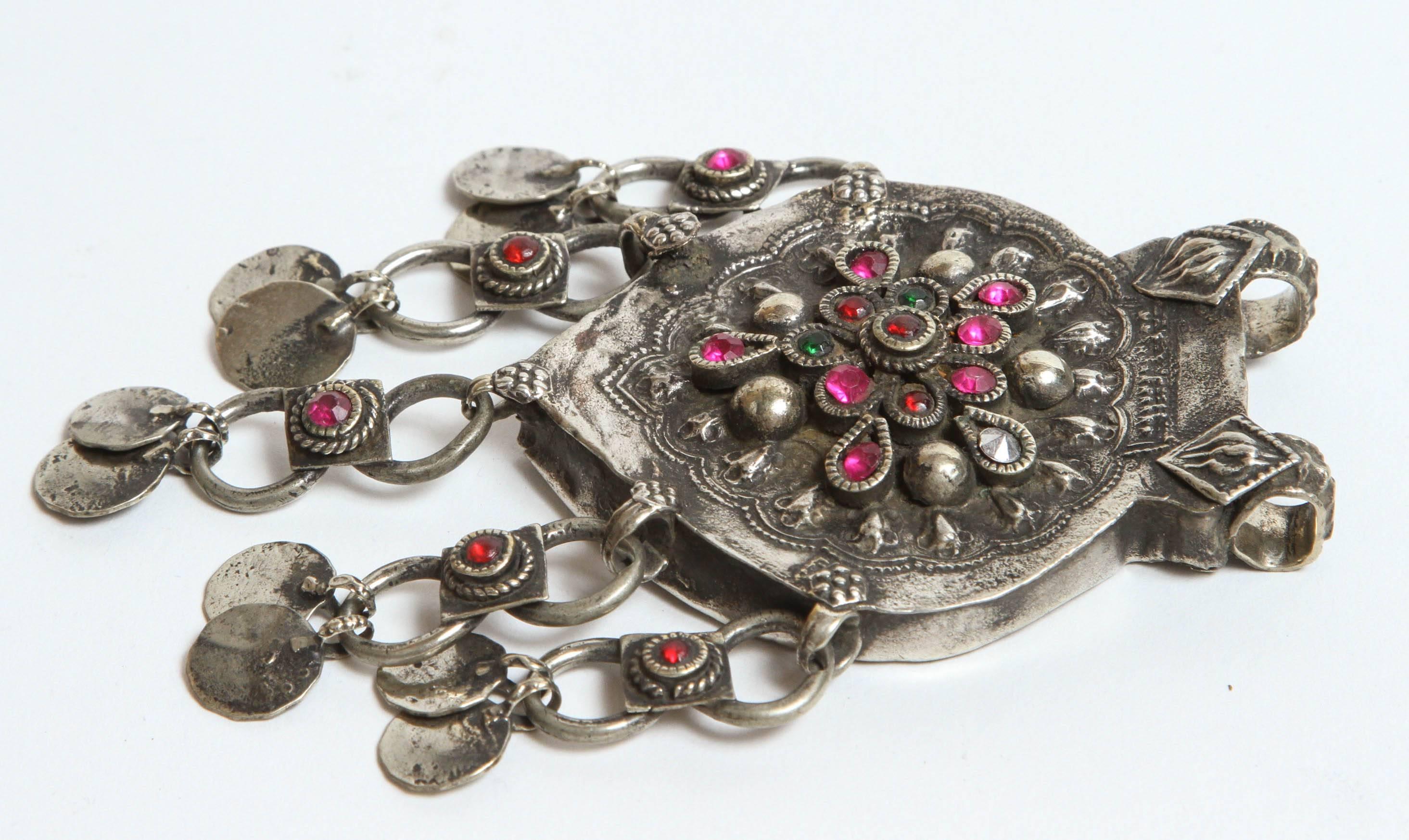 Folk Art Vintage Moroccan Silver Fibula Collectible Ethnic Jewelry Talisman For Sale