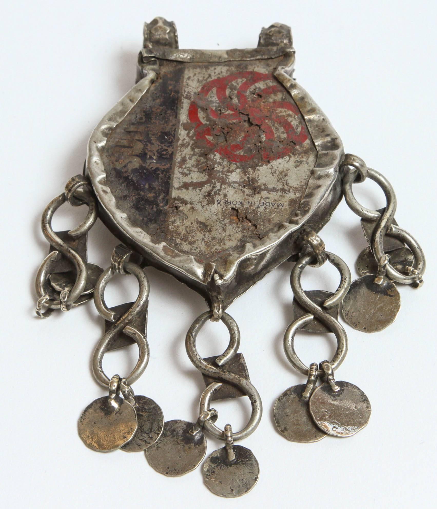 Vintage Moroccan Silver Fibula Collectible Ethnic Jewelry Talisman In Good Condition For Sale In North Hollywood, CA