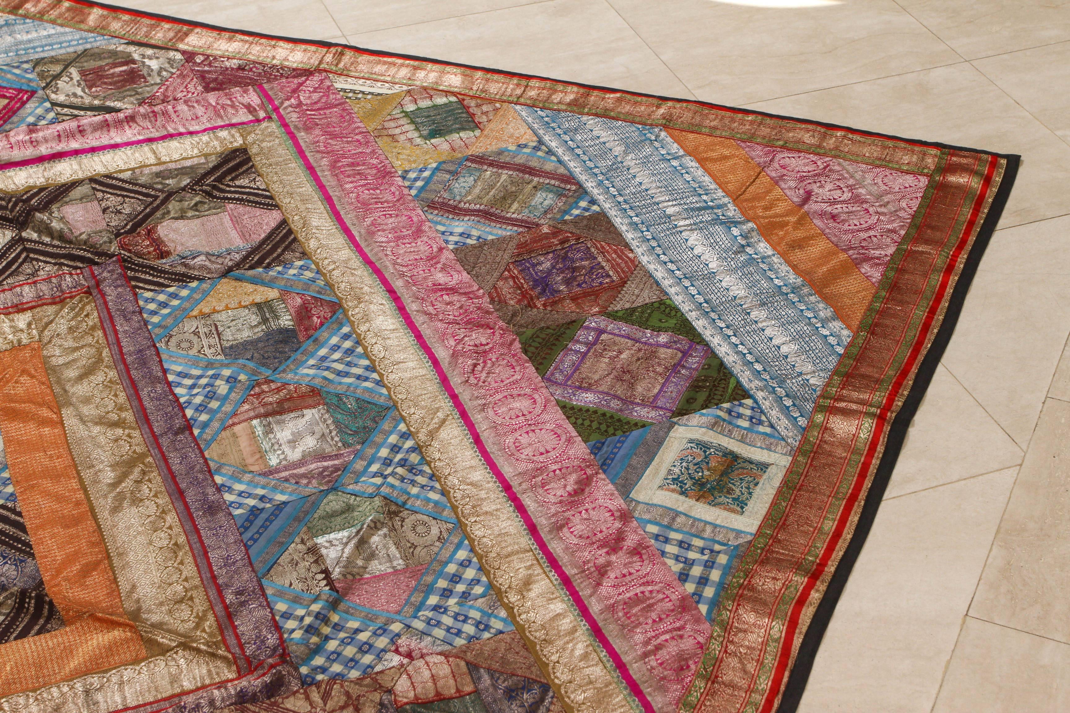 Indian Silk Sari Tapestry Quilt Patchwork Bedcover 1