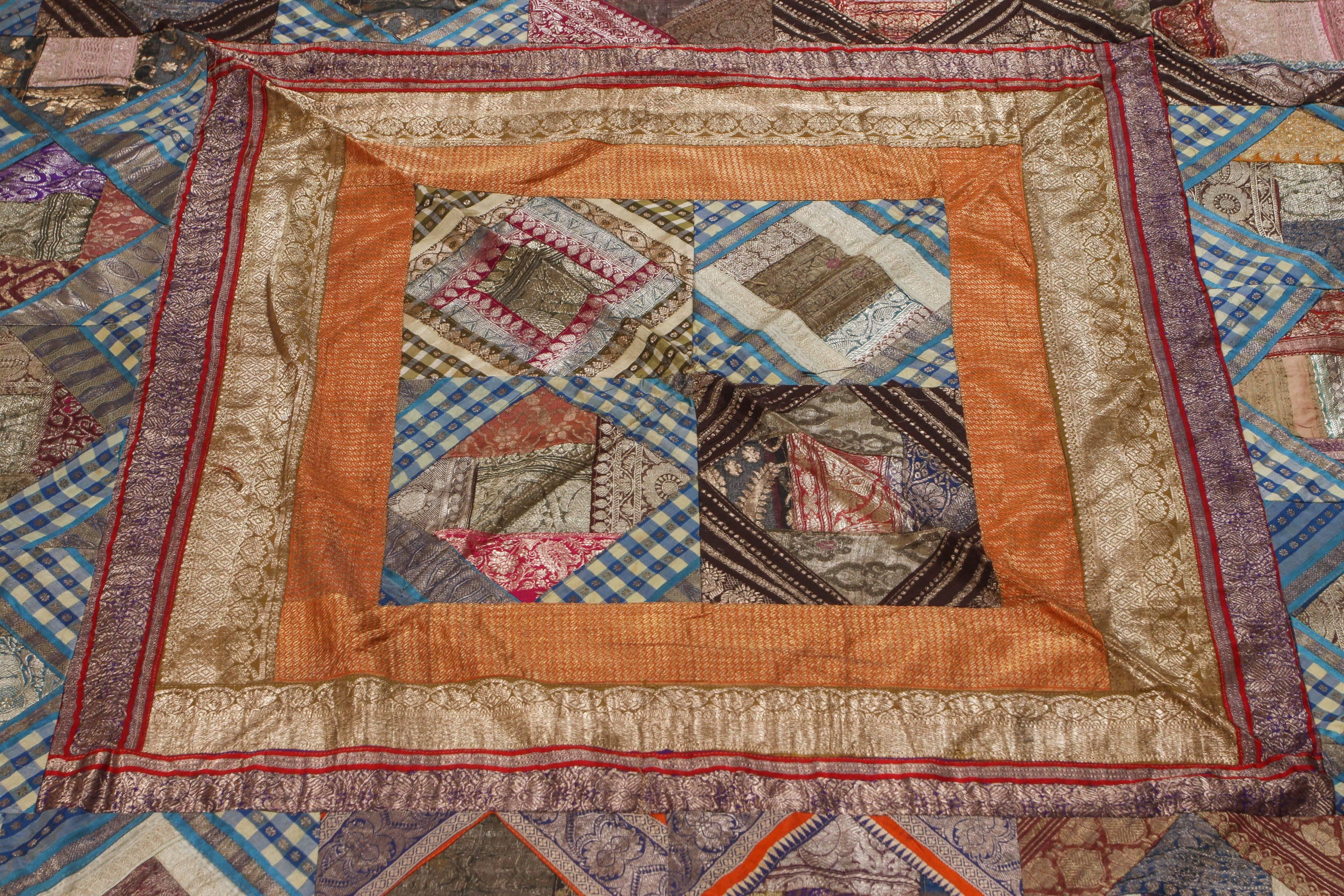 Indian Silk Sari Tapestry Quilt Patchwork Bedcover 2