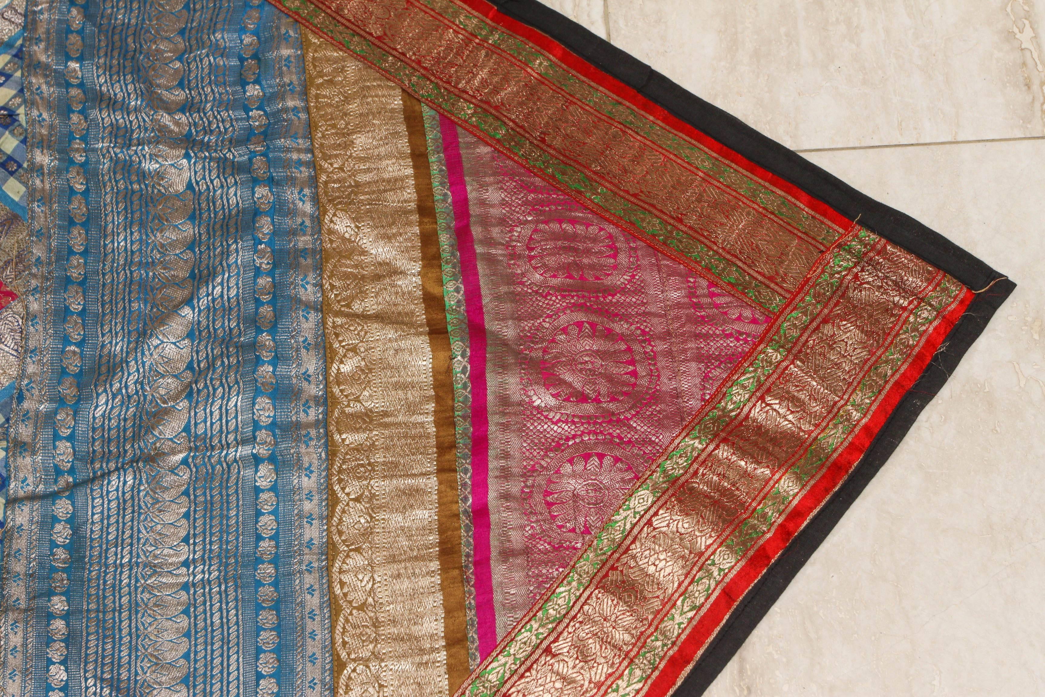 Indian Silk Sari Tapestry Quilt Patchwork Bedcover 3