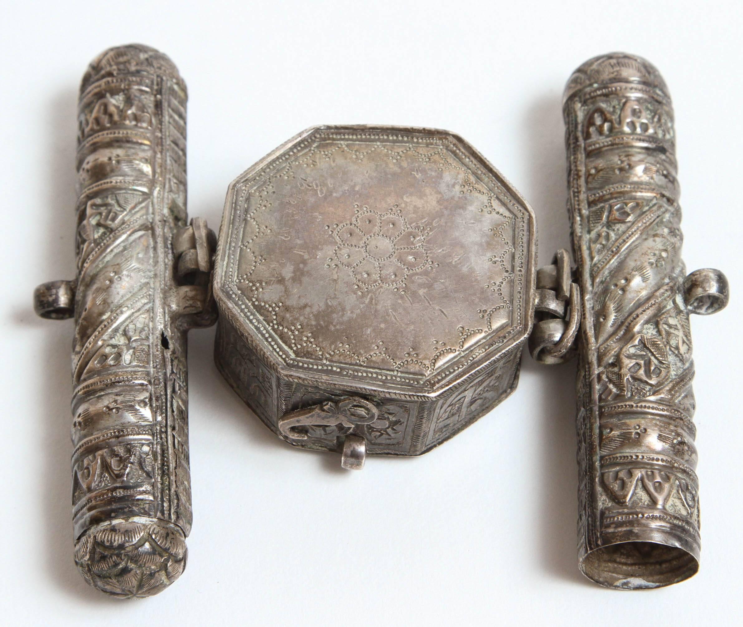 19th Century Silver Repousse Islamic Talisman Miniature Holder In Good Condition In North Hollywood, CA