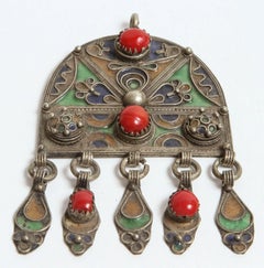 1940s Vintage Moroccan Fibula Pendant Brooch by Berber Women