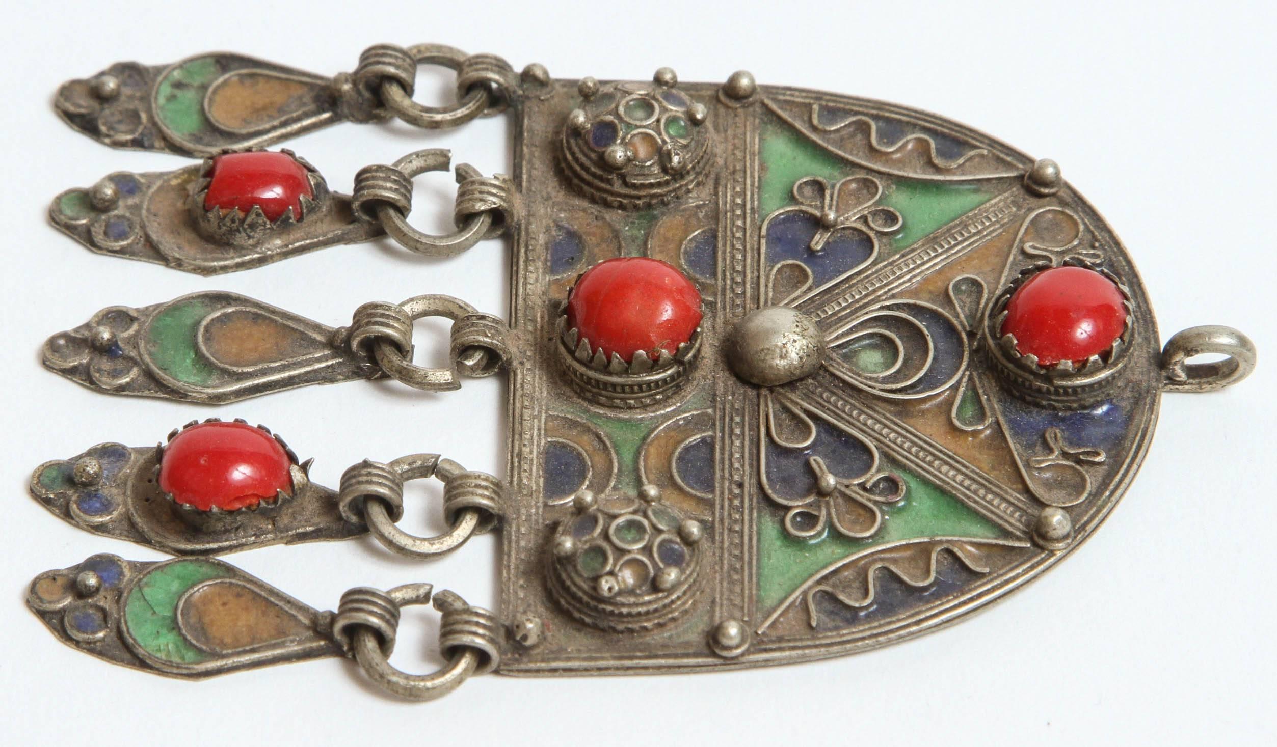 Folk Art Vintage Moroccan Pendant Fibula Pin Brooch For Sale