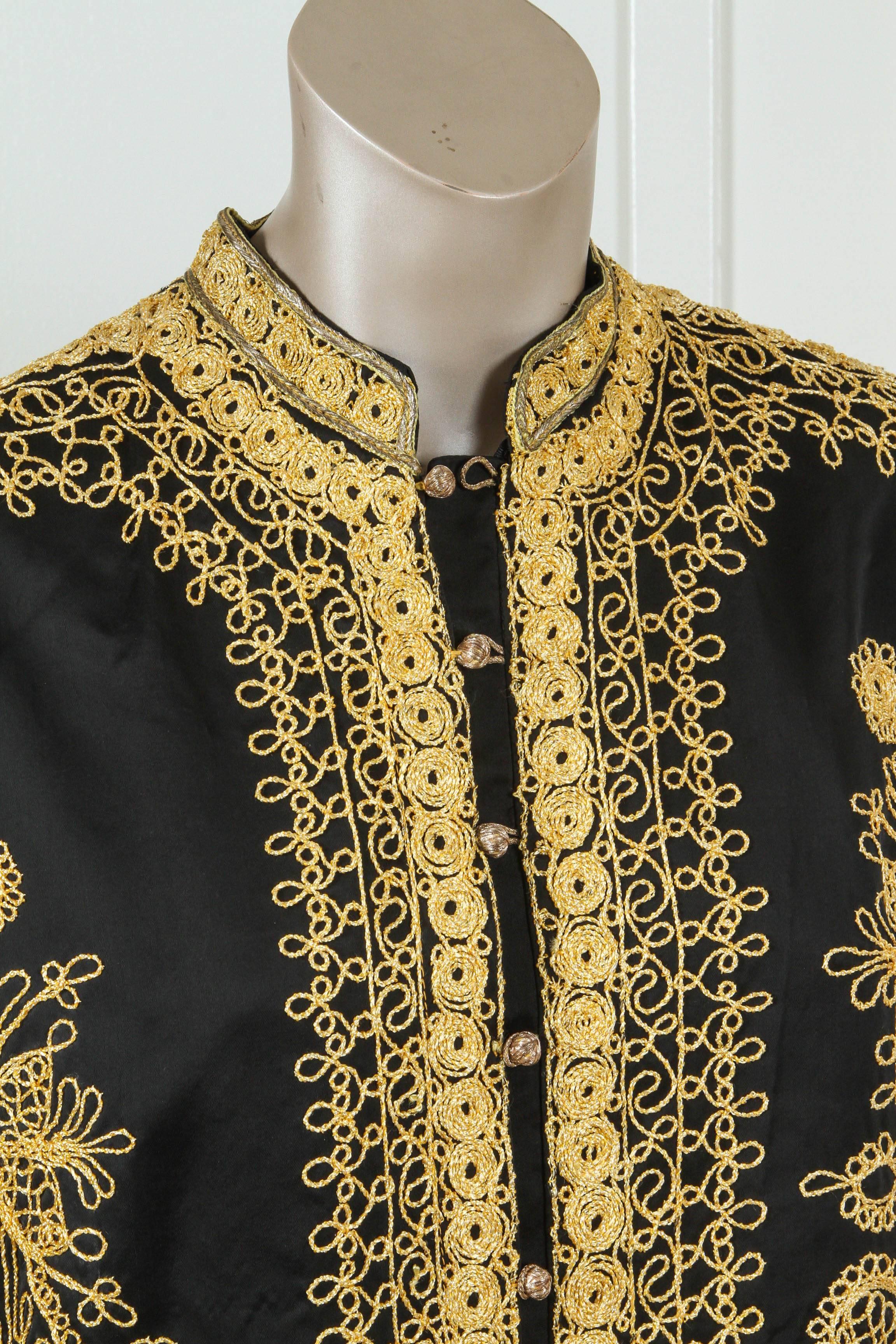 Bohemian Moroccan Vintage Black and Gold Caftan