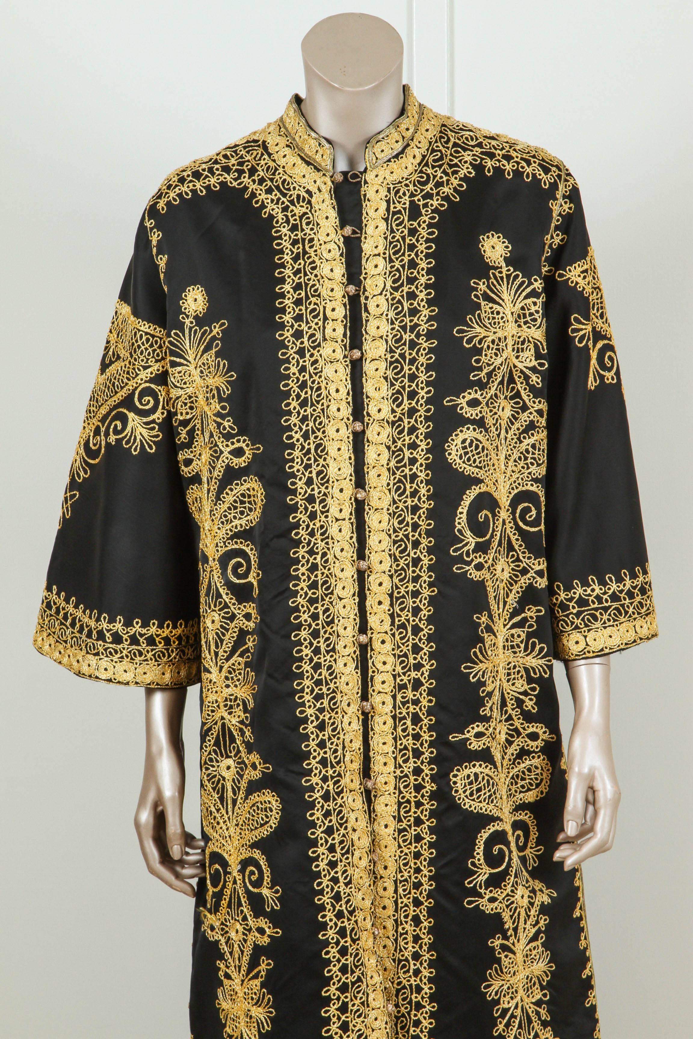 Embroidered Moroccan Vintage Black and Gold Caftan