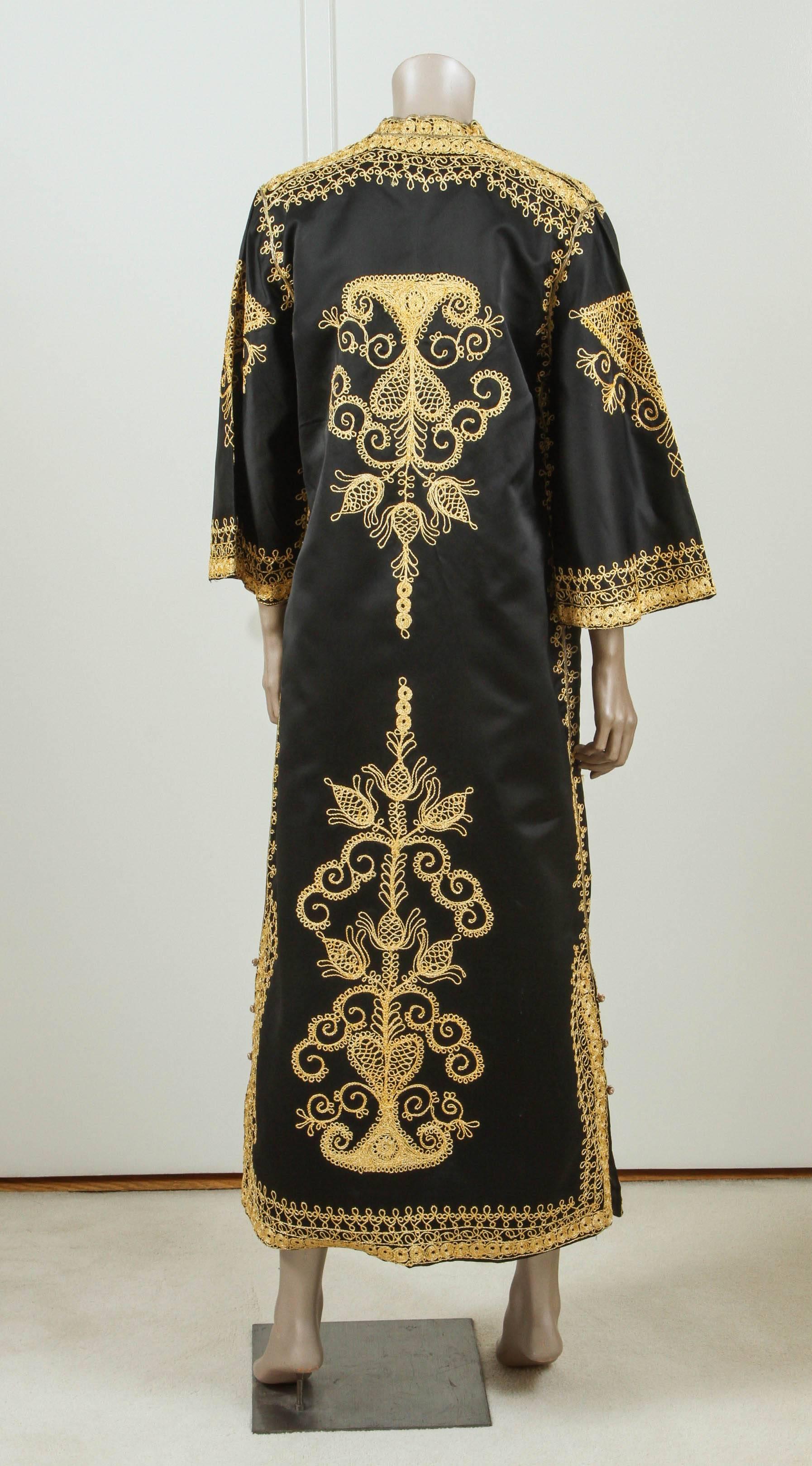 Fabric Moroccan Vintage Black and Gold Caftan