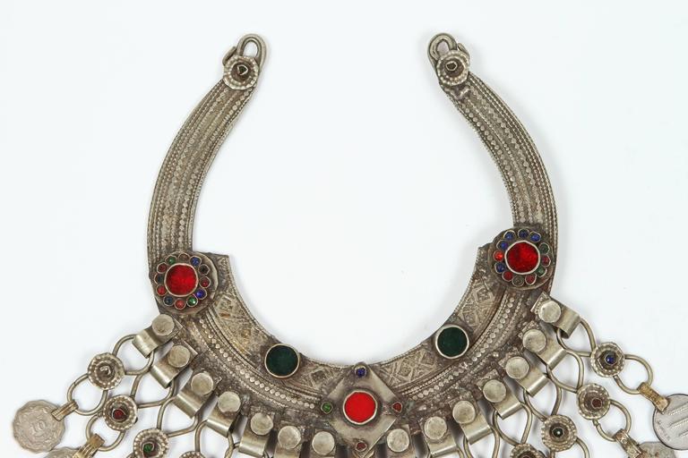 Moroccan Tribal Silver Jewelry Set Choker and Bracelet In Good Condition For Sale In North Hollywood, CA