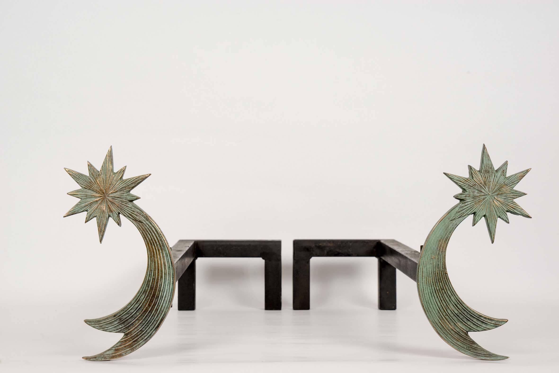 Pair of bronze andirons designed by Enzo Missoni,
circa 1970s.
Dimensions are given for one piece.