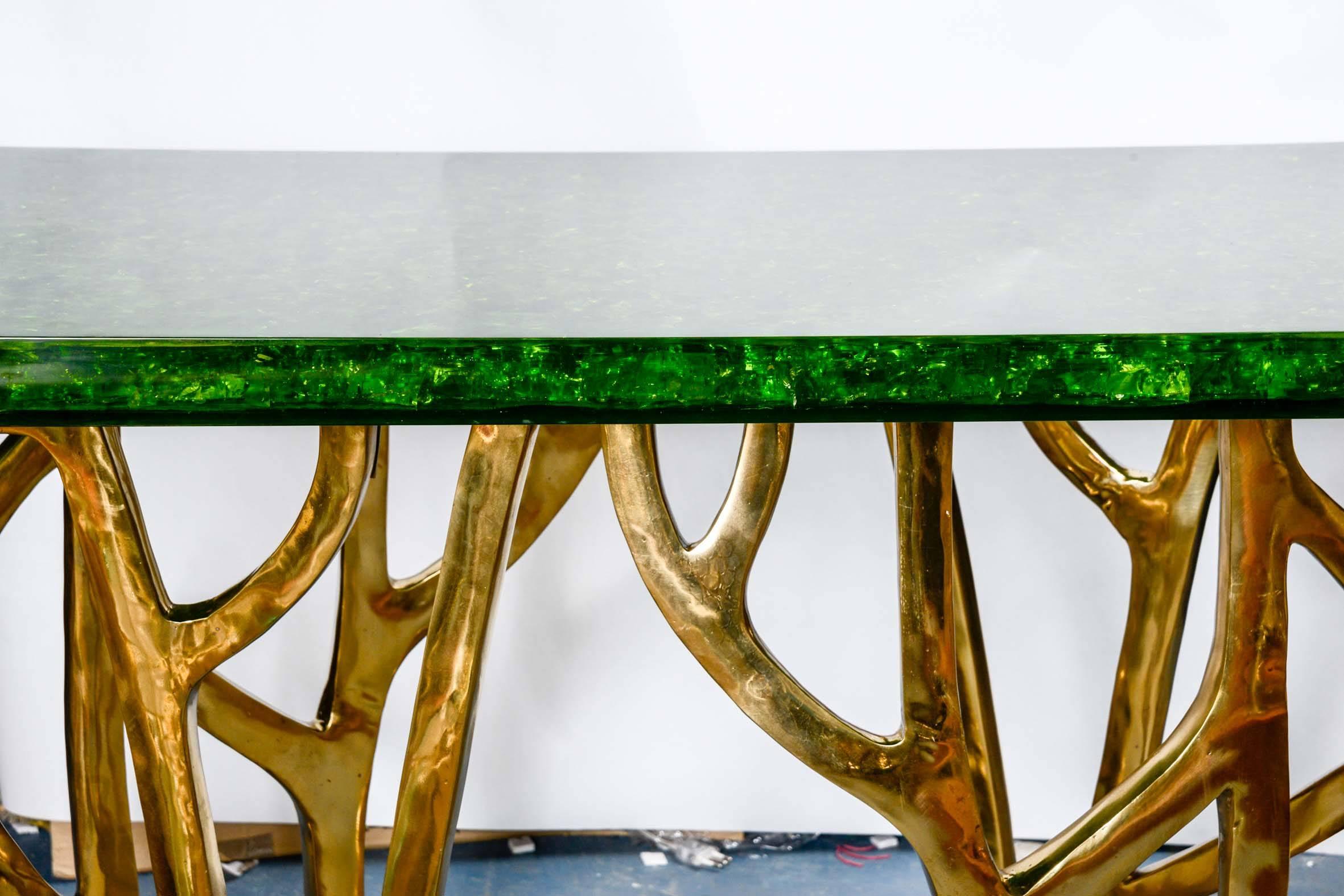 Italian Console with Bronze Base and Resin Top by Franco Gavagni