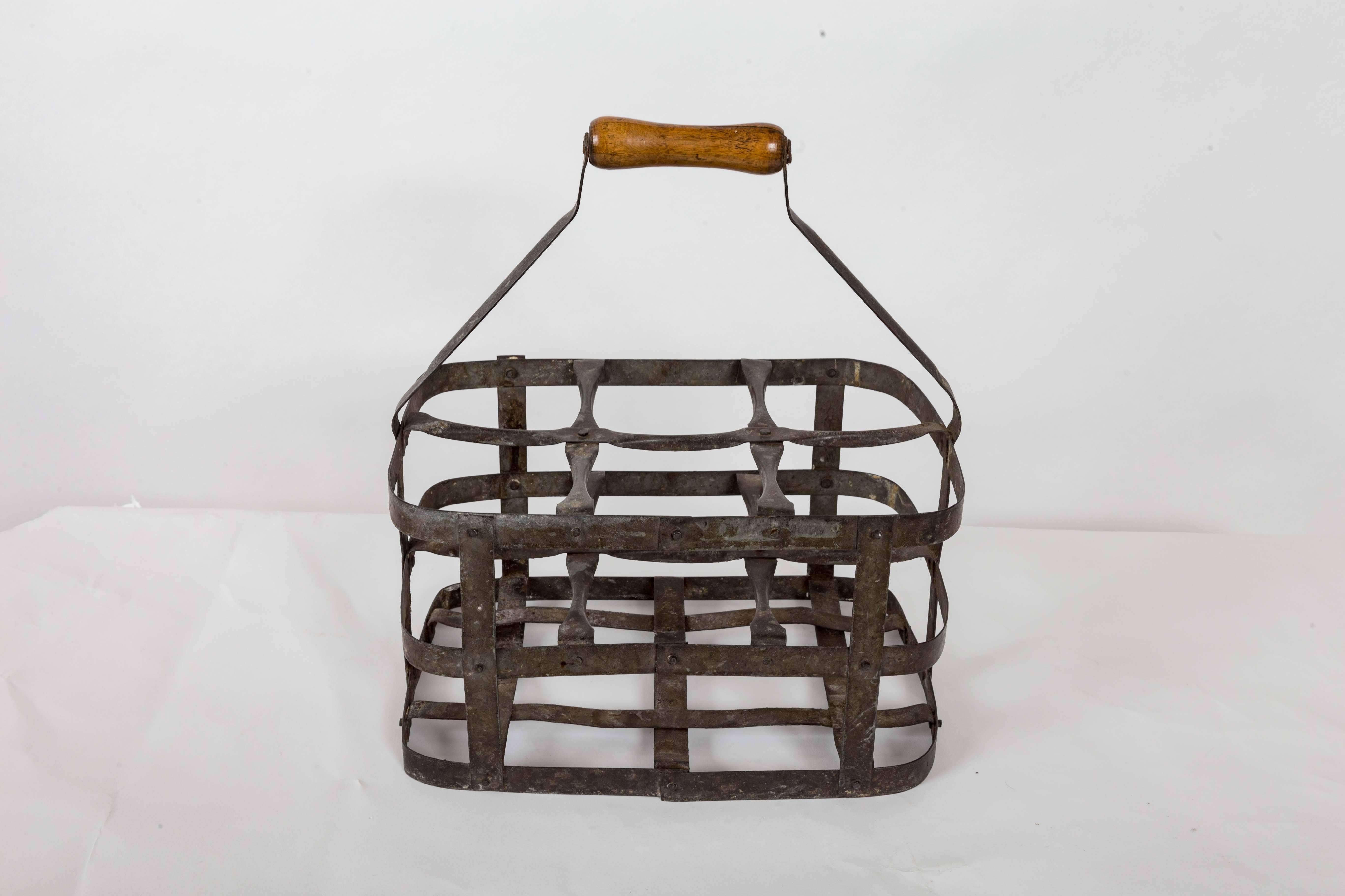 French Turn-of-the-Century Metal Bottle Carrier, France, circa 1900