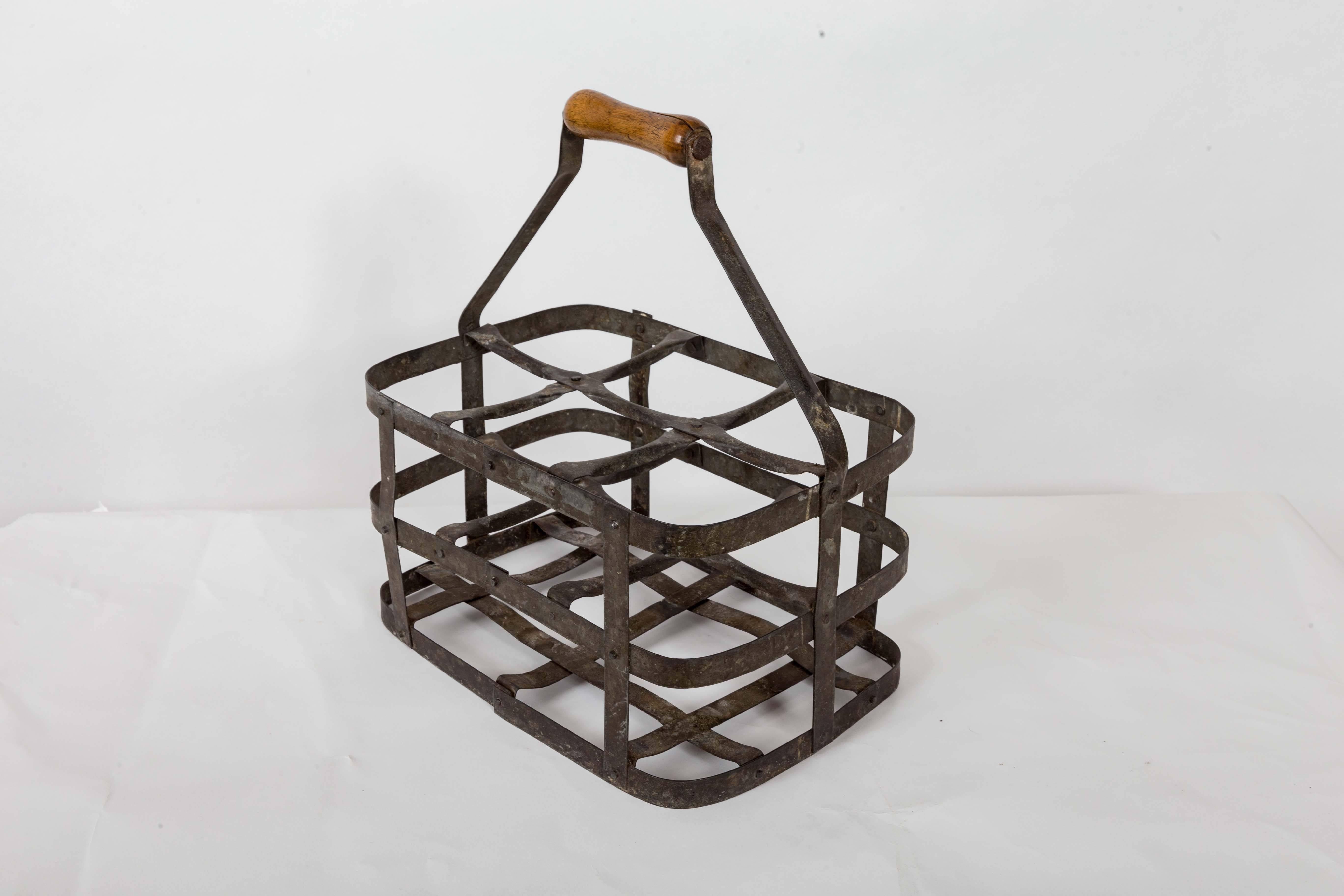 Turn-of-the-Century Metal Bottle Carrier, France, circa 1900 In Good Condition In East Hampton, NY