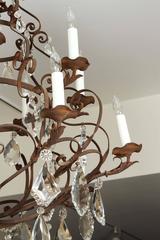"Hand-Crafted Fourteen-Light Iron and Rock Crystal Chandelier, USA"