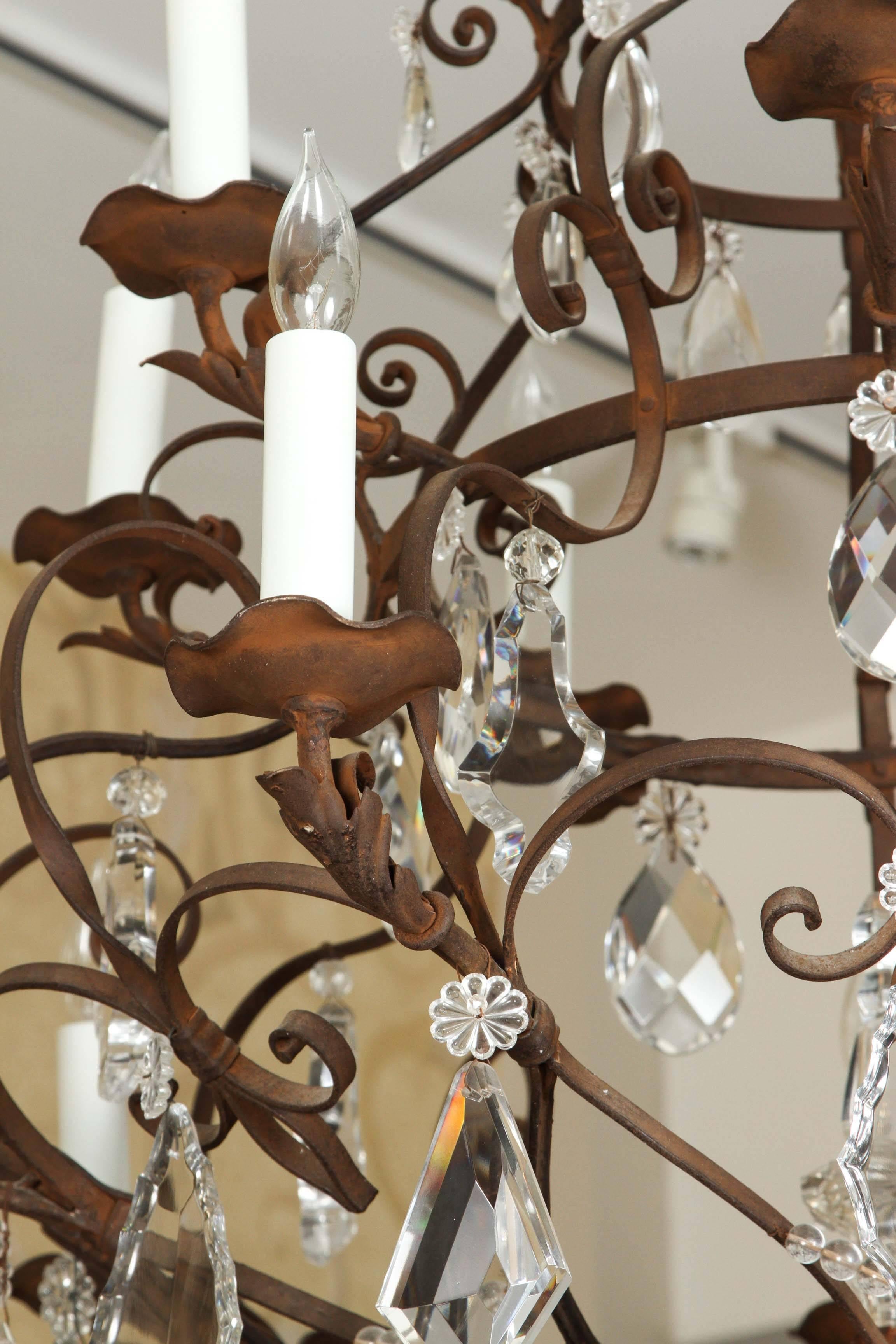 American Grand Fourteen-Light Iron and Crystal Chandelier For Sale