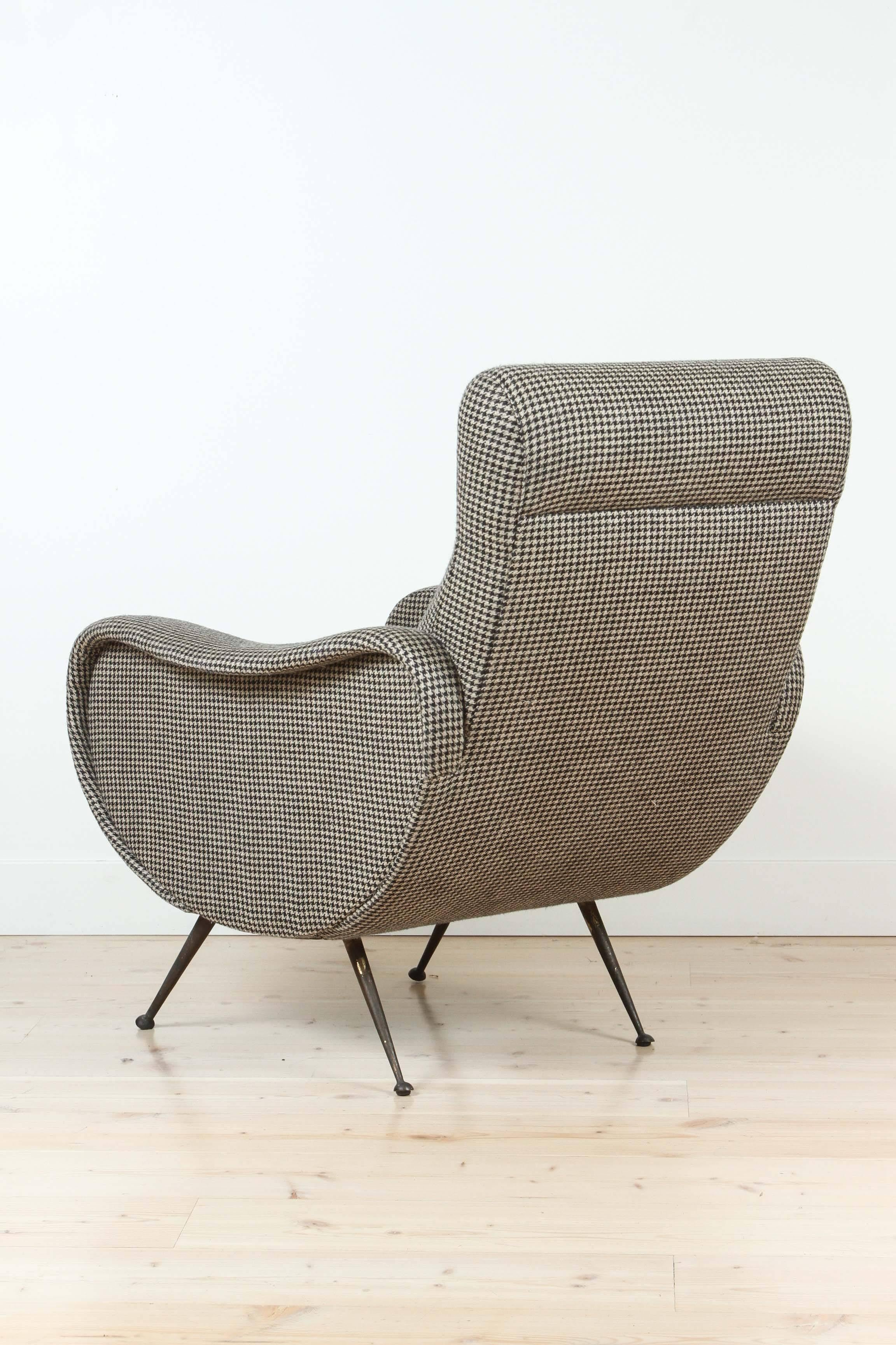 Pair of Italian Lounge Chairs Upholstered in Wool Houndstooth 3