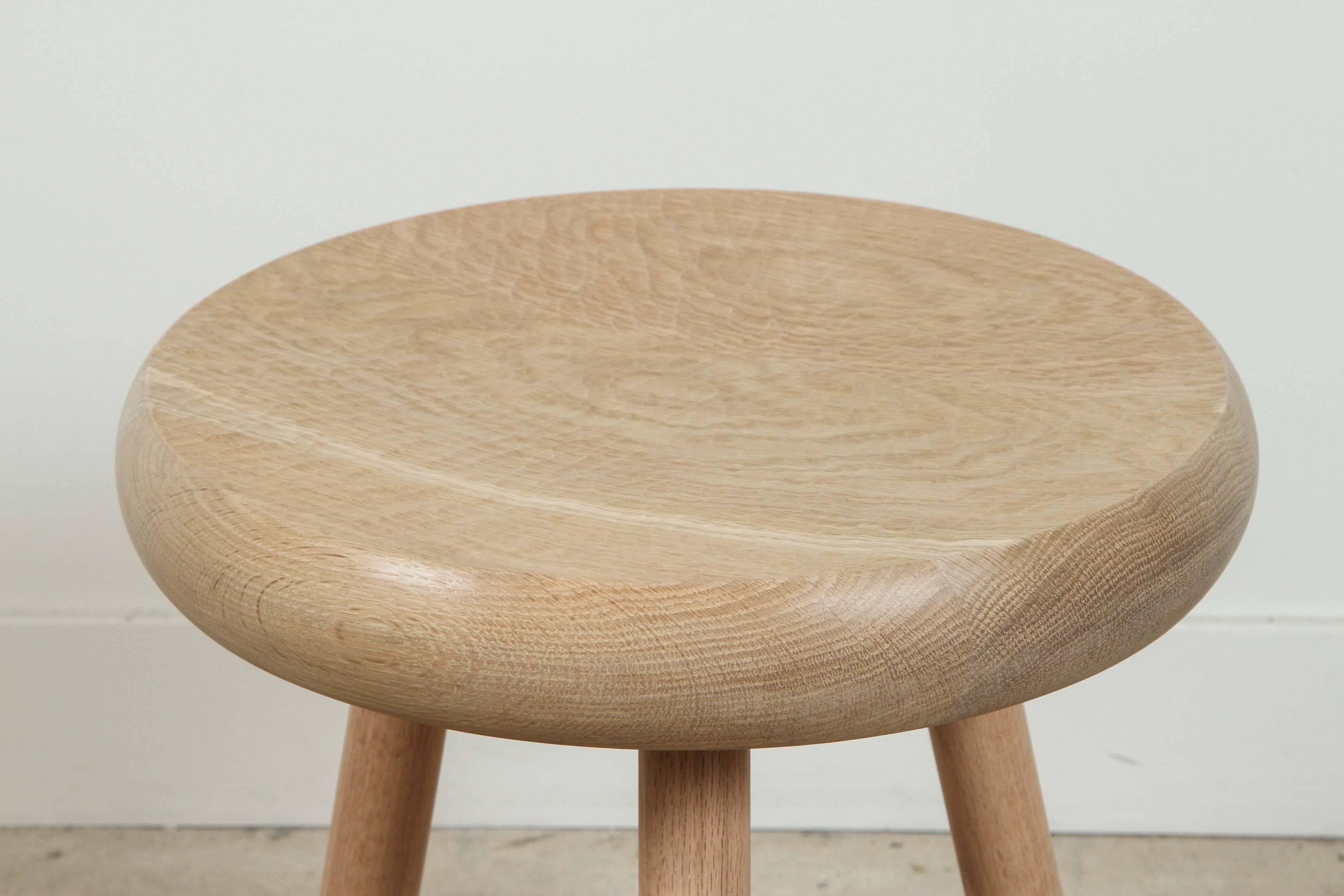 Dibbet stool by De JONG & Co. in whitewashed oak.