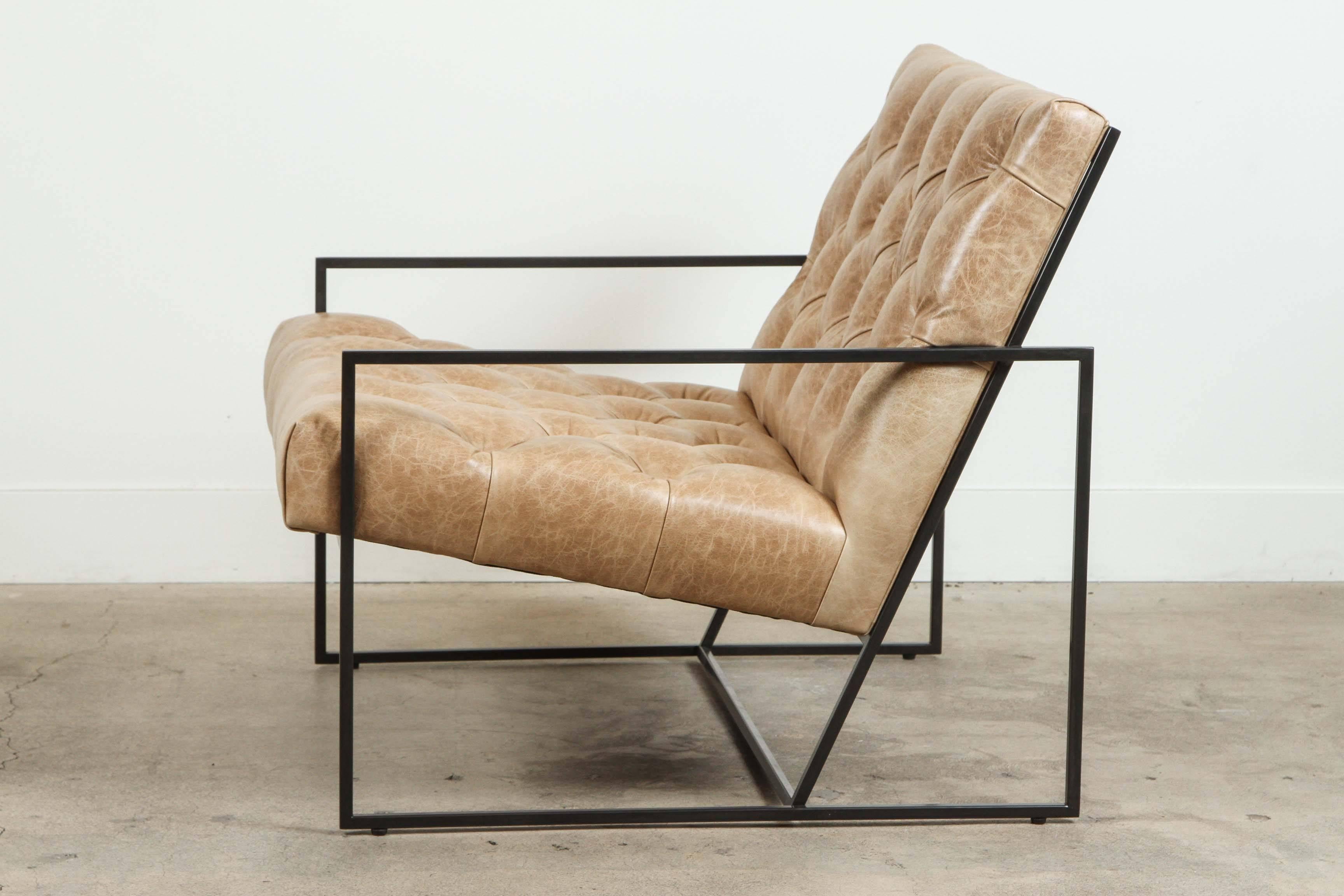 Mid-Century Modern Pair of Tufted Thin Frame Lounge Chair by Lawson-Fenning