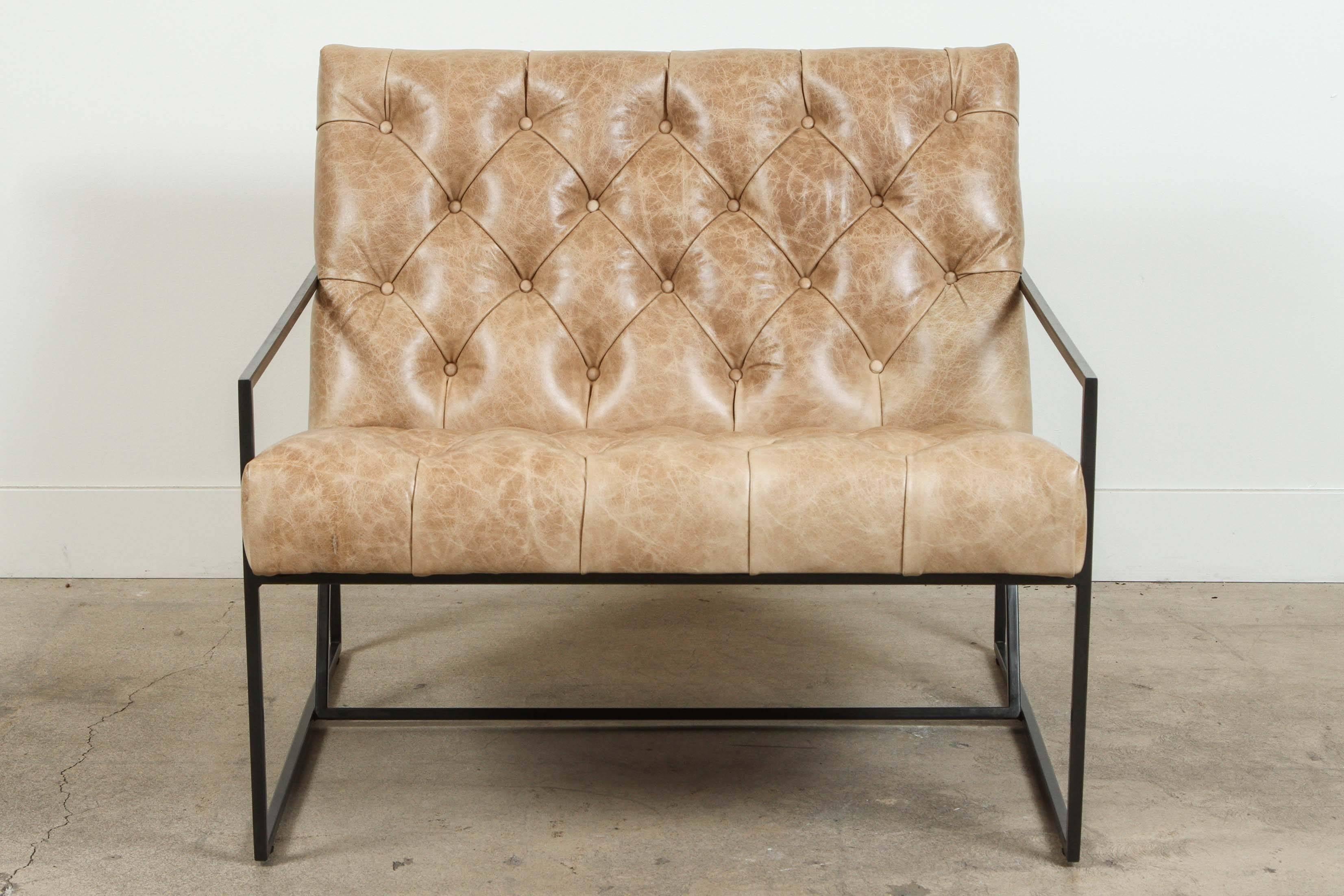 Pair of Tufted Thin Frame Lounge Chair by Lawson-Fenning In Excellent Condition In Los Angeles, CA
