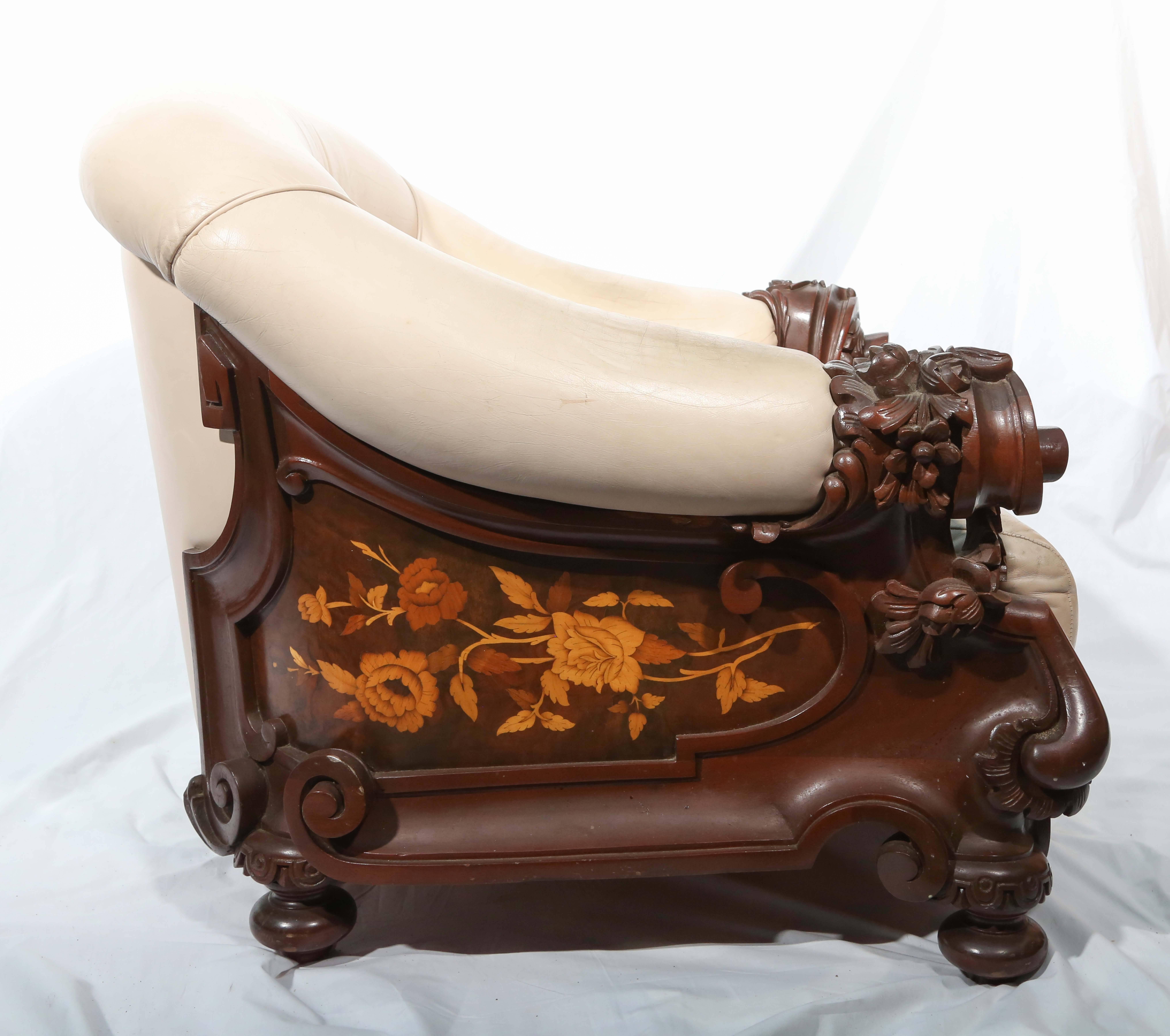 Mahogany Outstanding Pair of Belle Époque Marquetry and Leather 