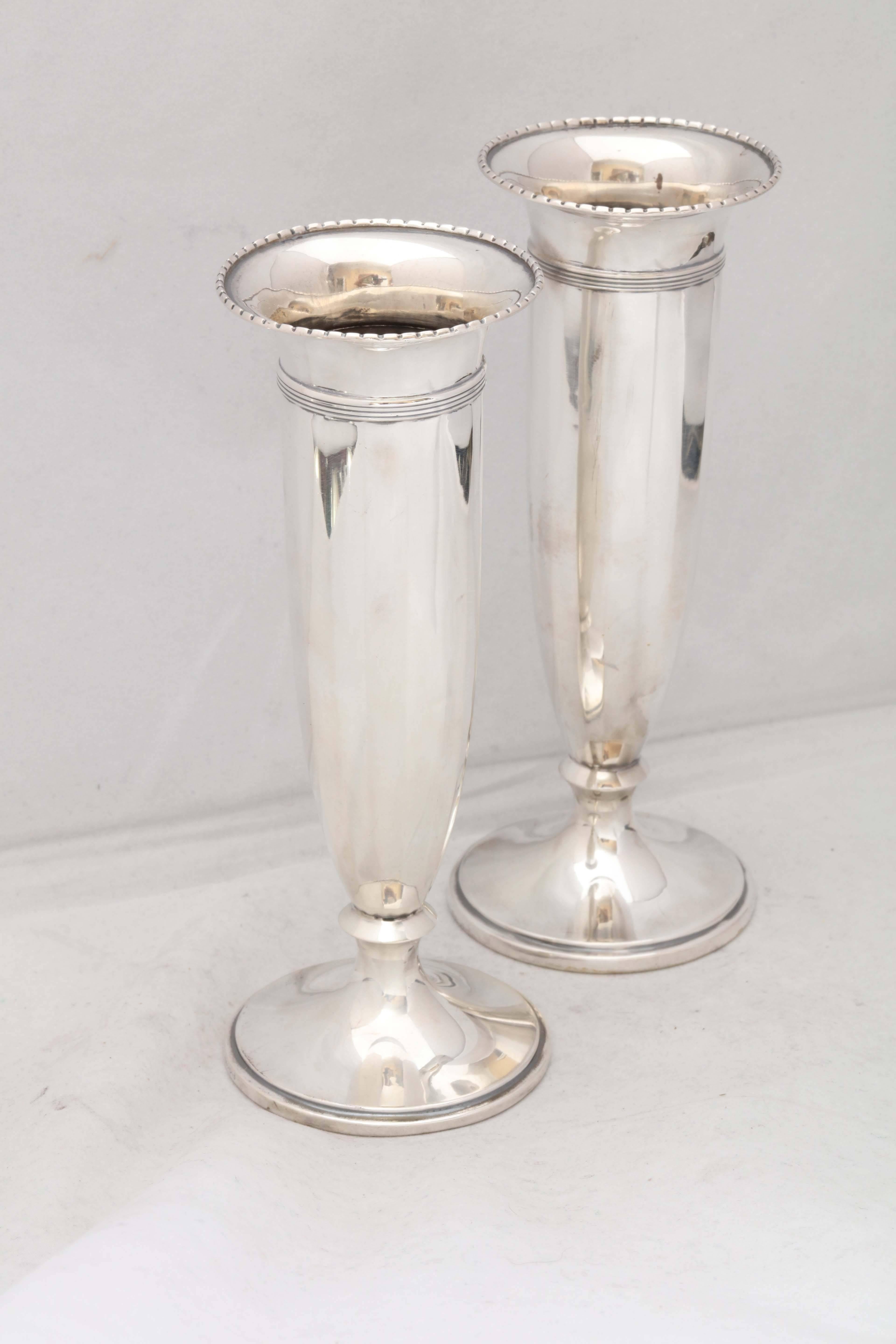 Early 20th Century Pair of Edwardian Sterling Silver Vases