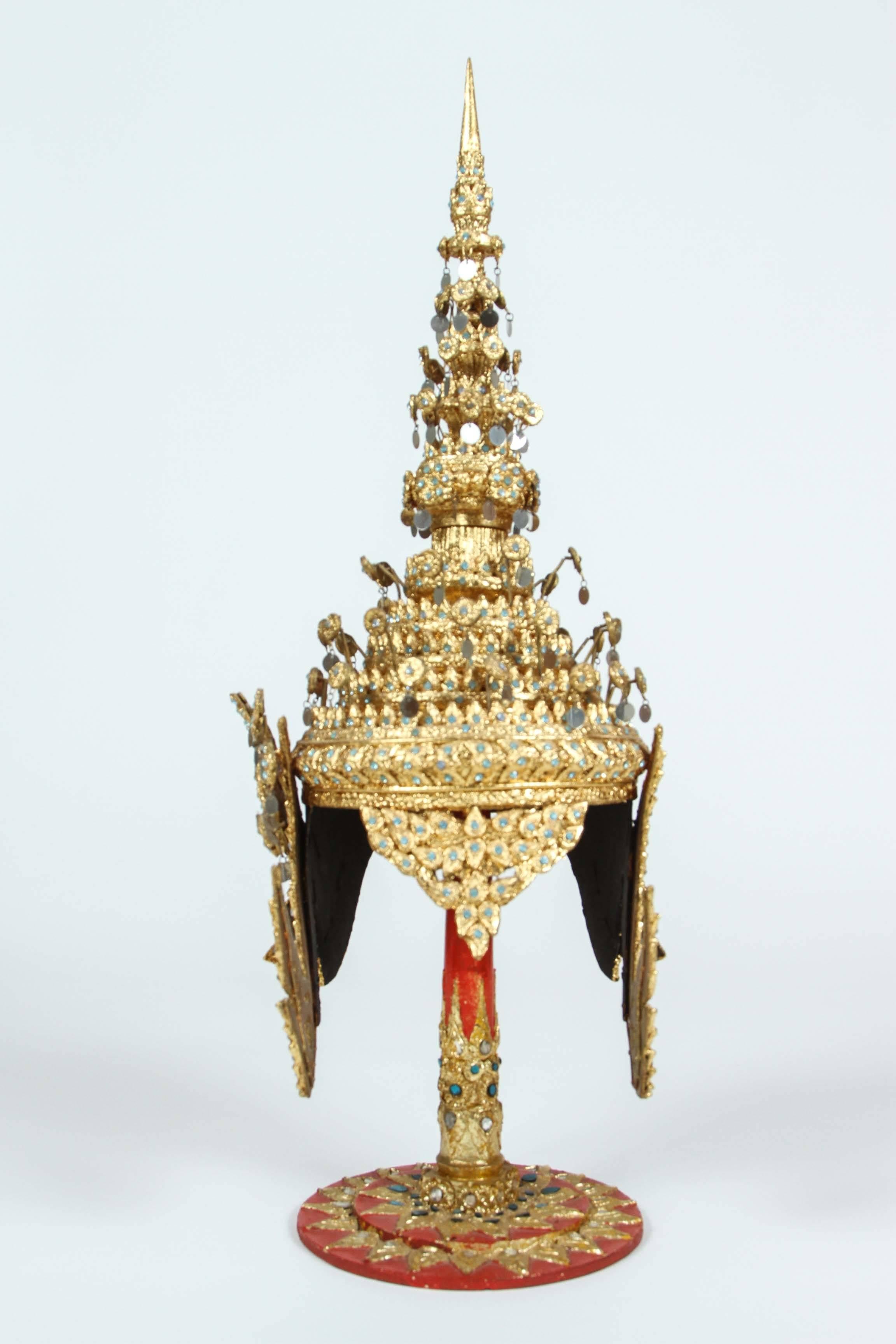 Gilt Ceremonial Thai Headdress on Stand In Excellent Condition In North Hollywood, CA