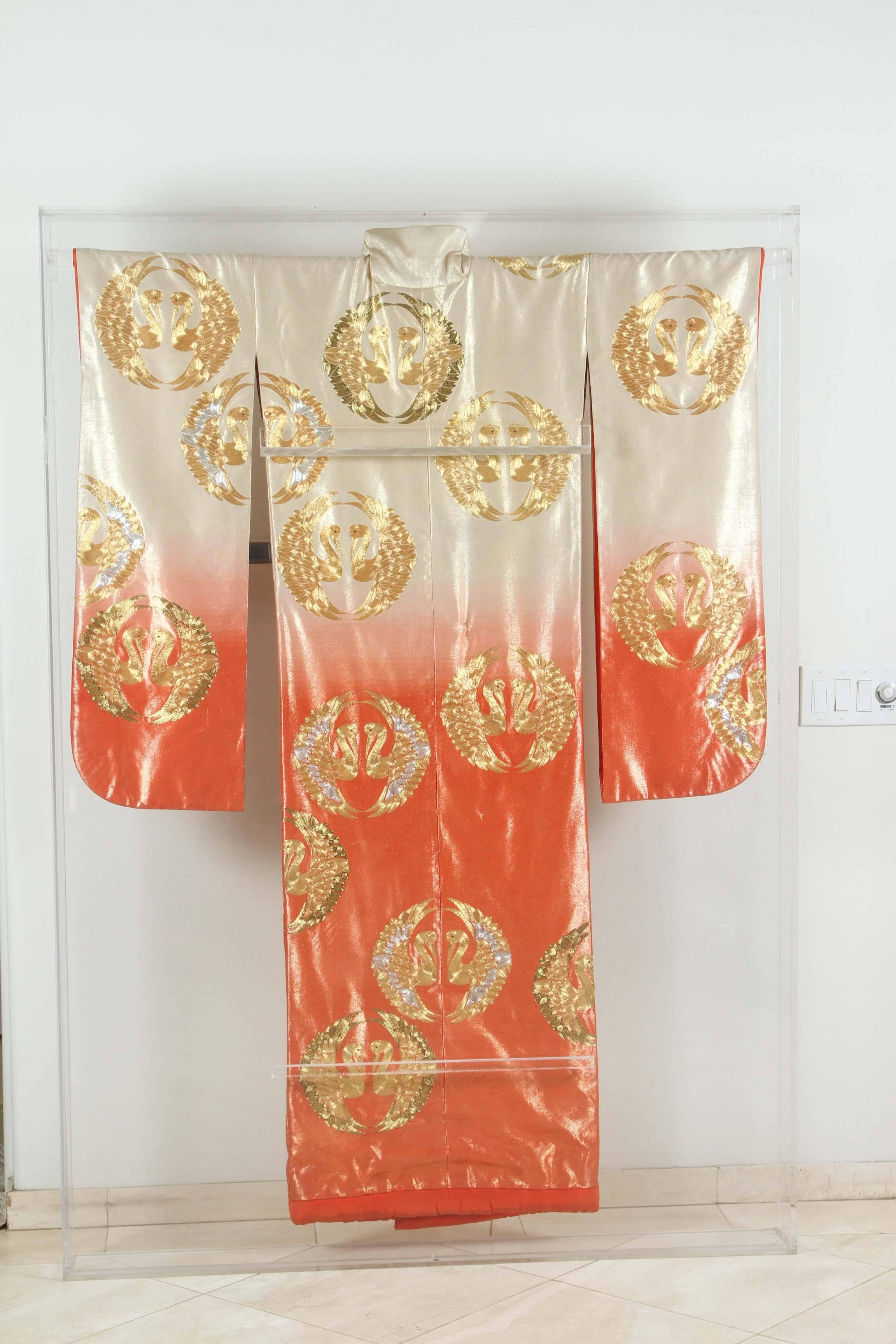 Japonisme Japanese Ceremonial Kimono Framed in a Lucite Box