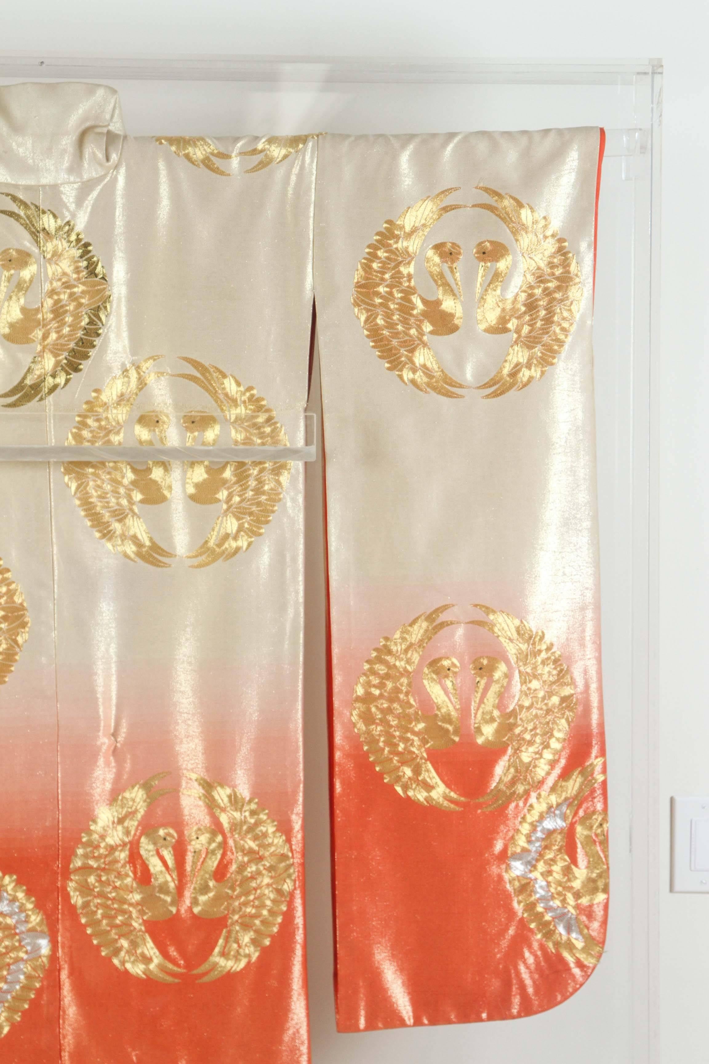 Hand-Crafted Japanese Ceremonial Kimono Framed in a Lucite Box