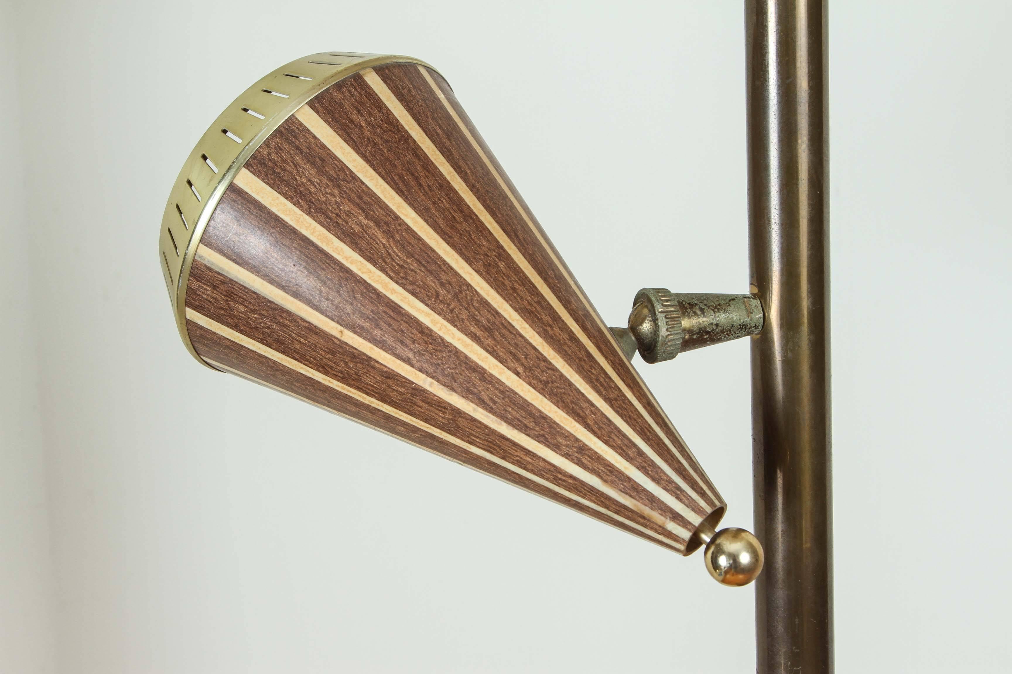 American 1950s Adjustable Three Shade Extension Pole Lamp